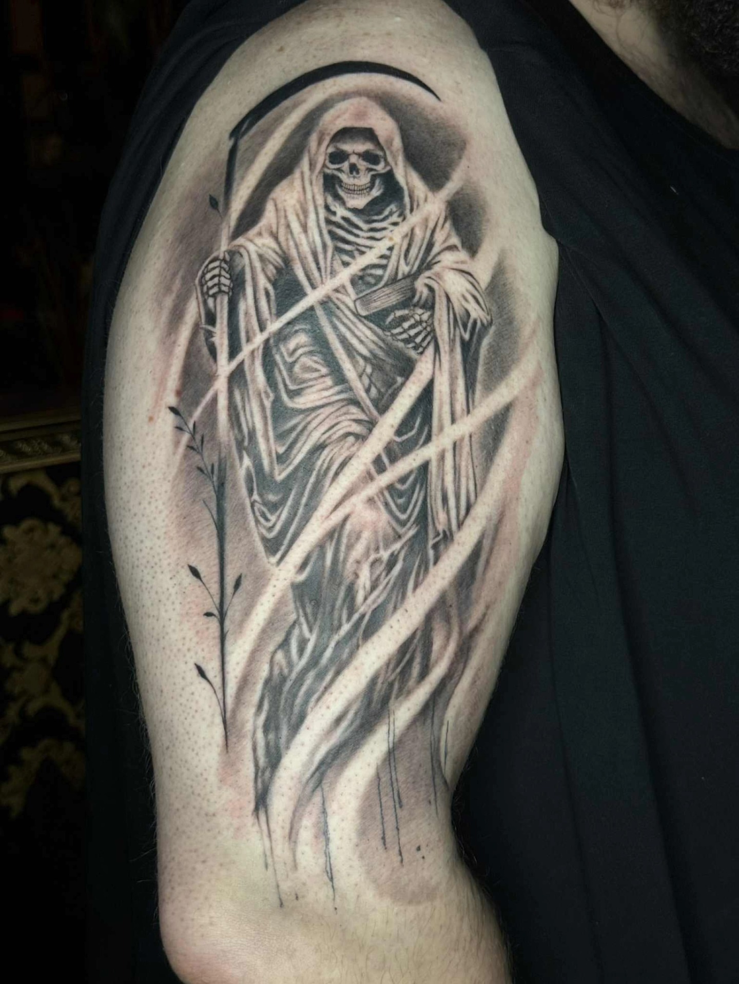 Grim reaper realism tattoo on the shoulder by Marquis Neal