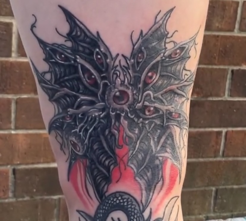Tattoo by @coltrain_45 — dark_realism, black_and_grey