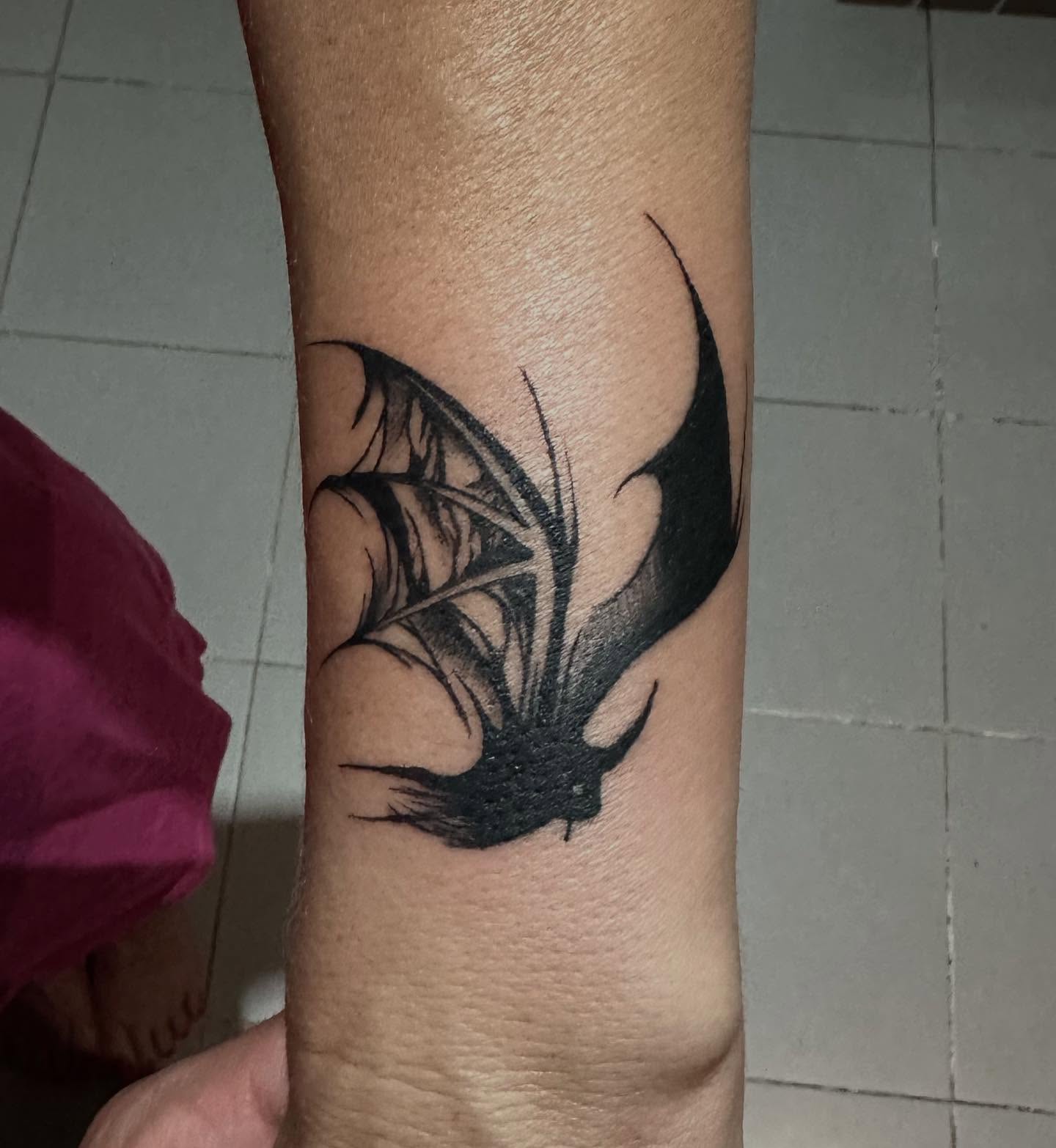 Butterfly black and grey tattoo on the forearm by Kunaytattoo