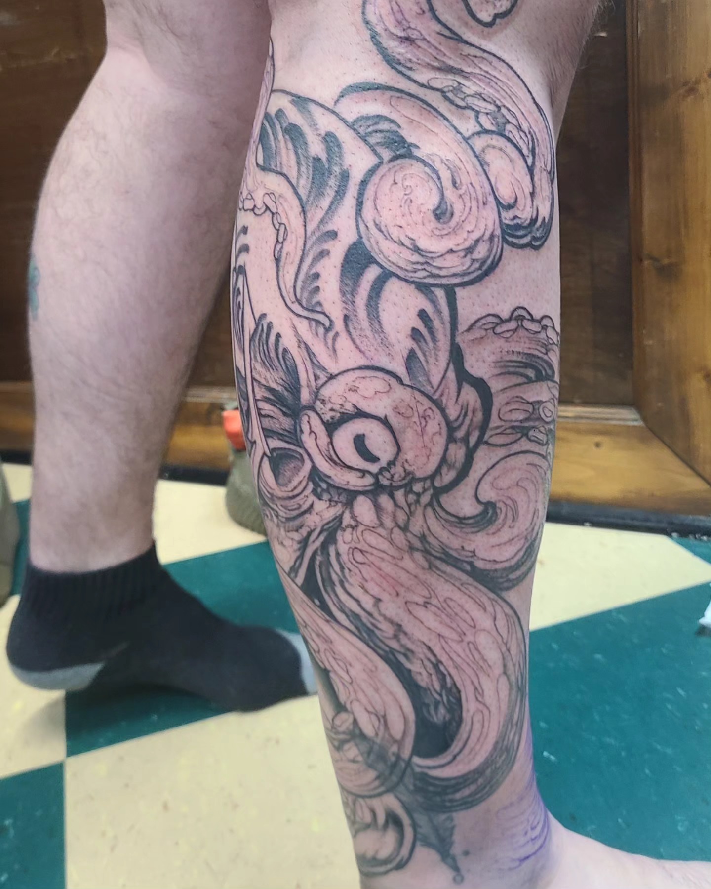 Octopus japanese irezumi tattoo on the calf by David Vodicka