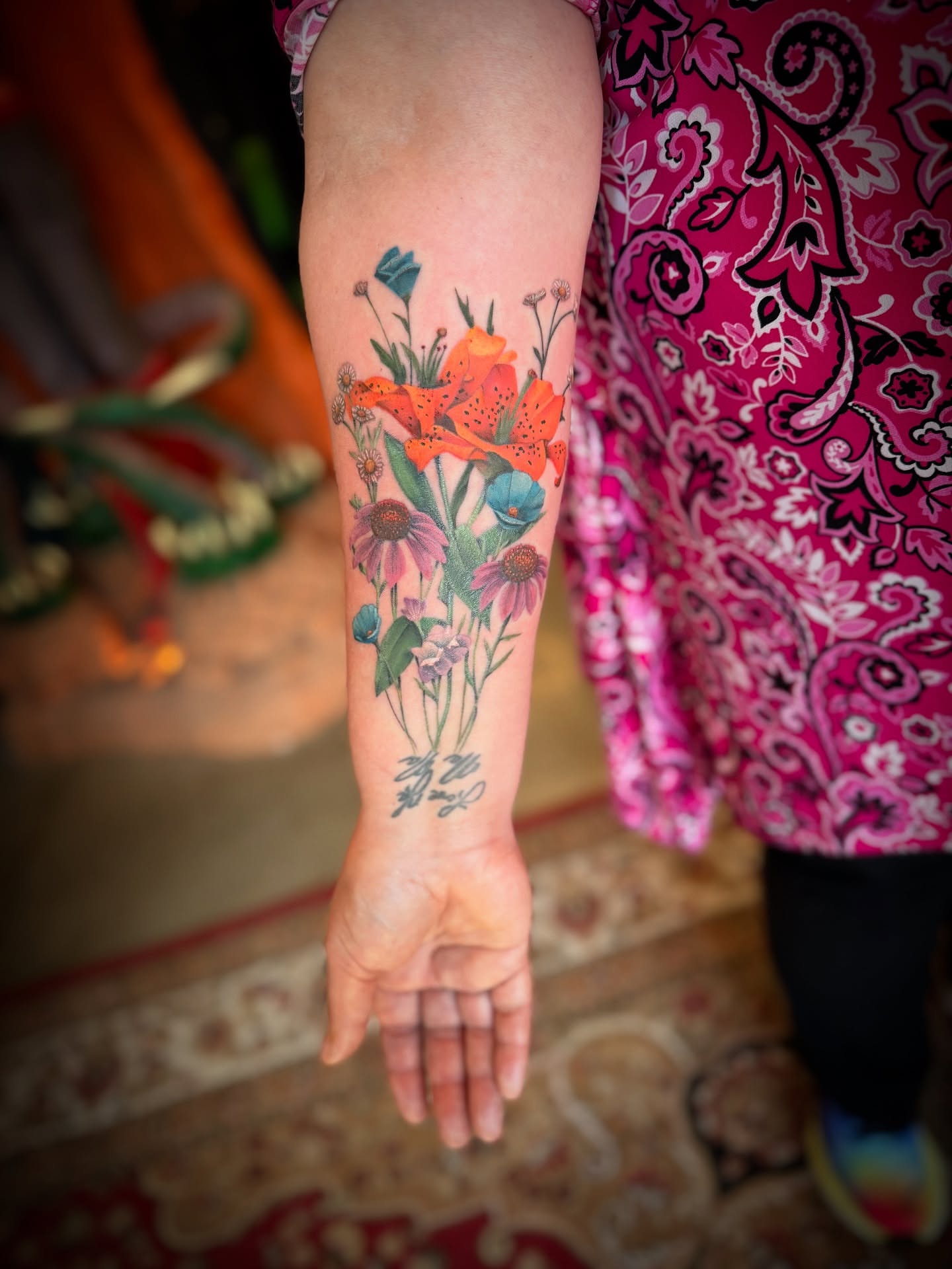 Floral bouquet realism tattoo on the forearm by Kbryanttattoos, Ohio City, Ohio