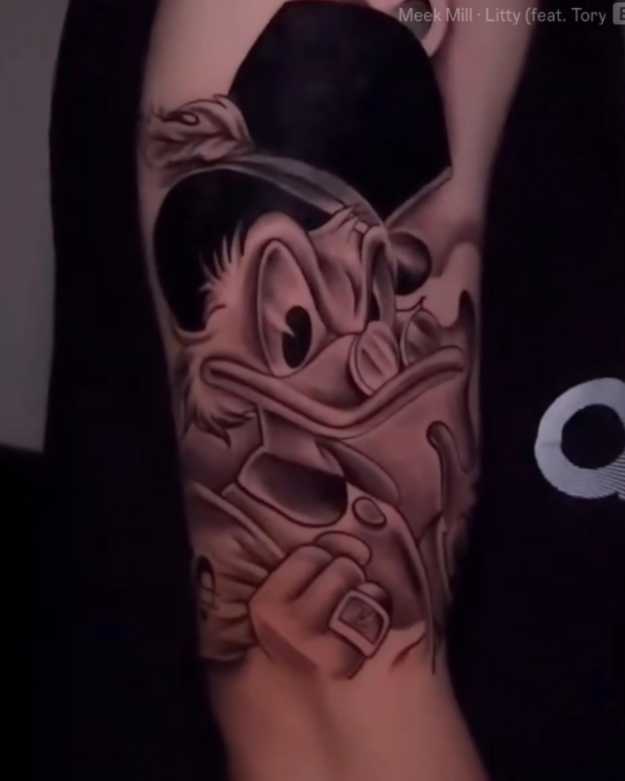 Donald duck black and grey tattoo on the forearm by Erick @ AZTEC_TATT