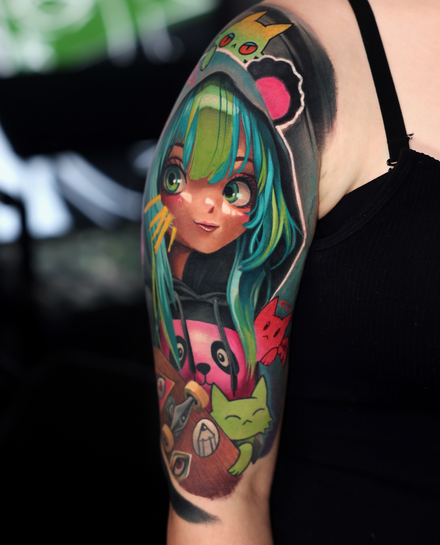 Anime girl with colorful hair anime tattoo on the forearm by J O S e ▫️ P U L I D O