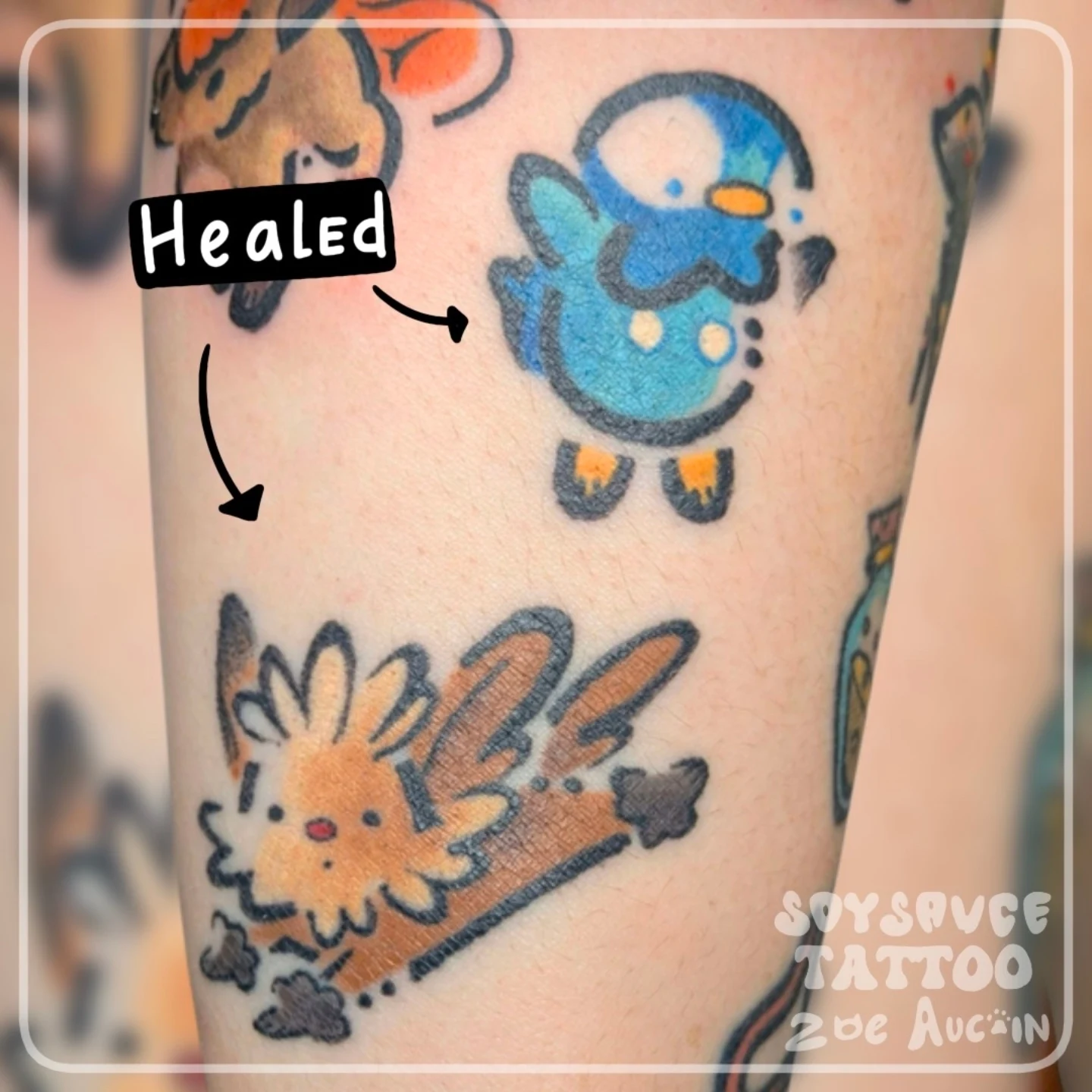Animal characters new school tattoo on the forearm by Zoe Aucoin