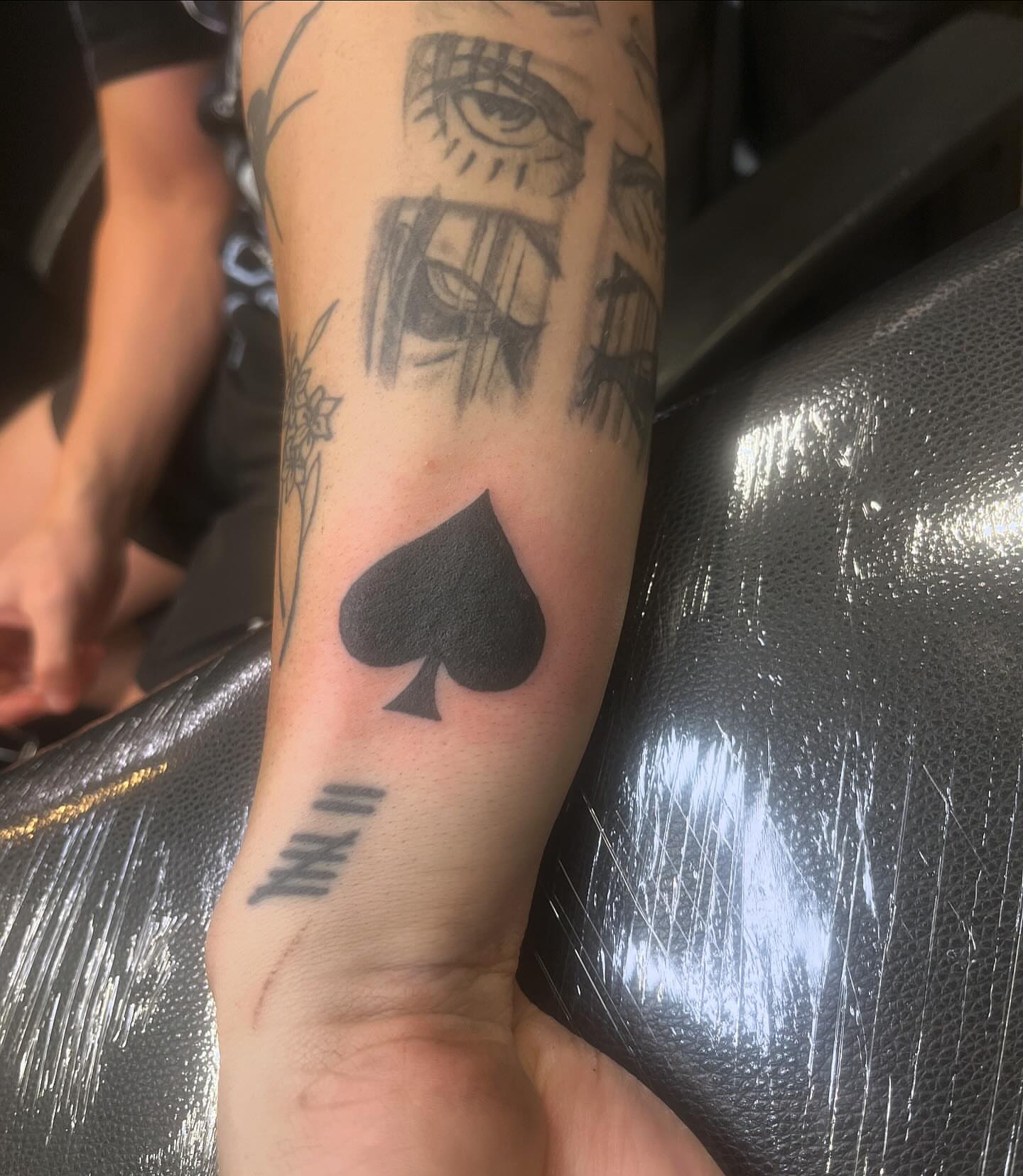 Spade black and grey tattoo on the forearm by Ink by Hailey π