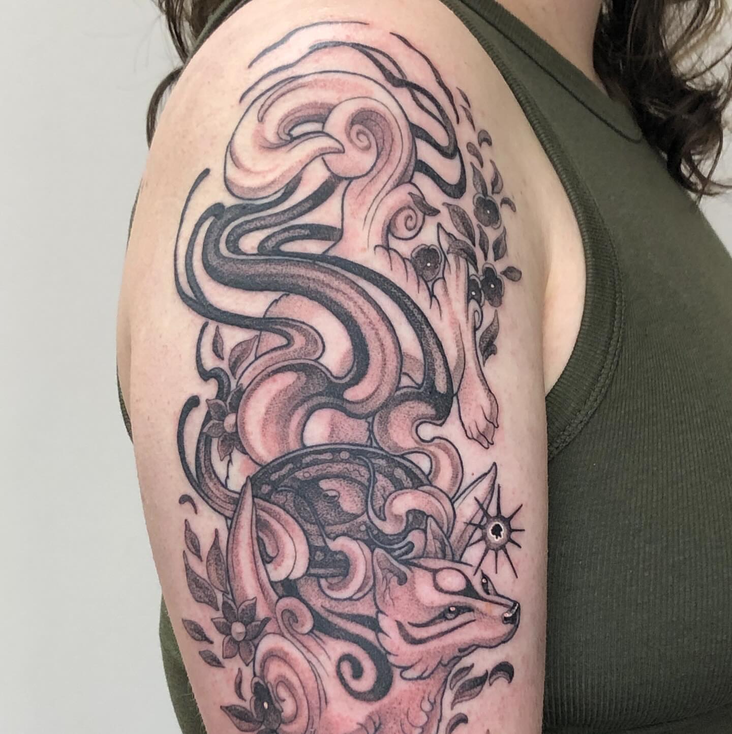 Tattoo by @katie.the.chiang — japanese_irezumi, dotwork