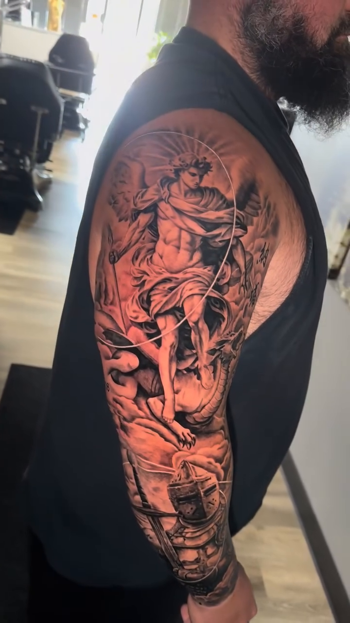Woman and lion realism tattoo by ๐๐๐๐ ๐๐๐๐