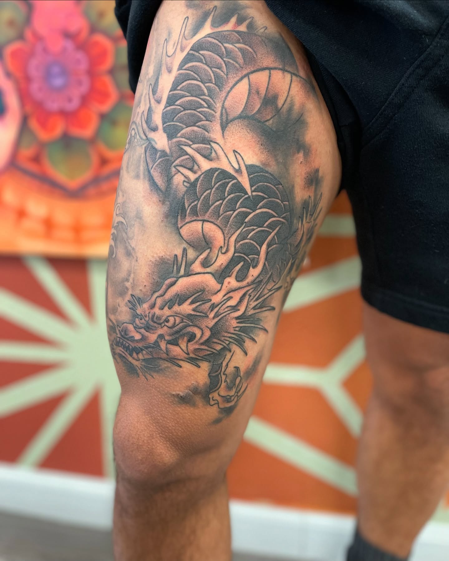Dragon japanese irezumi tattoo on the thigh by Alex