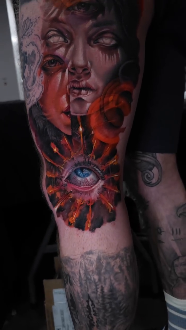 Neo-traditional tattoo on the leg by Joseph J Tattooart Denver, Lakewood, Colorado
