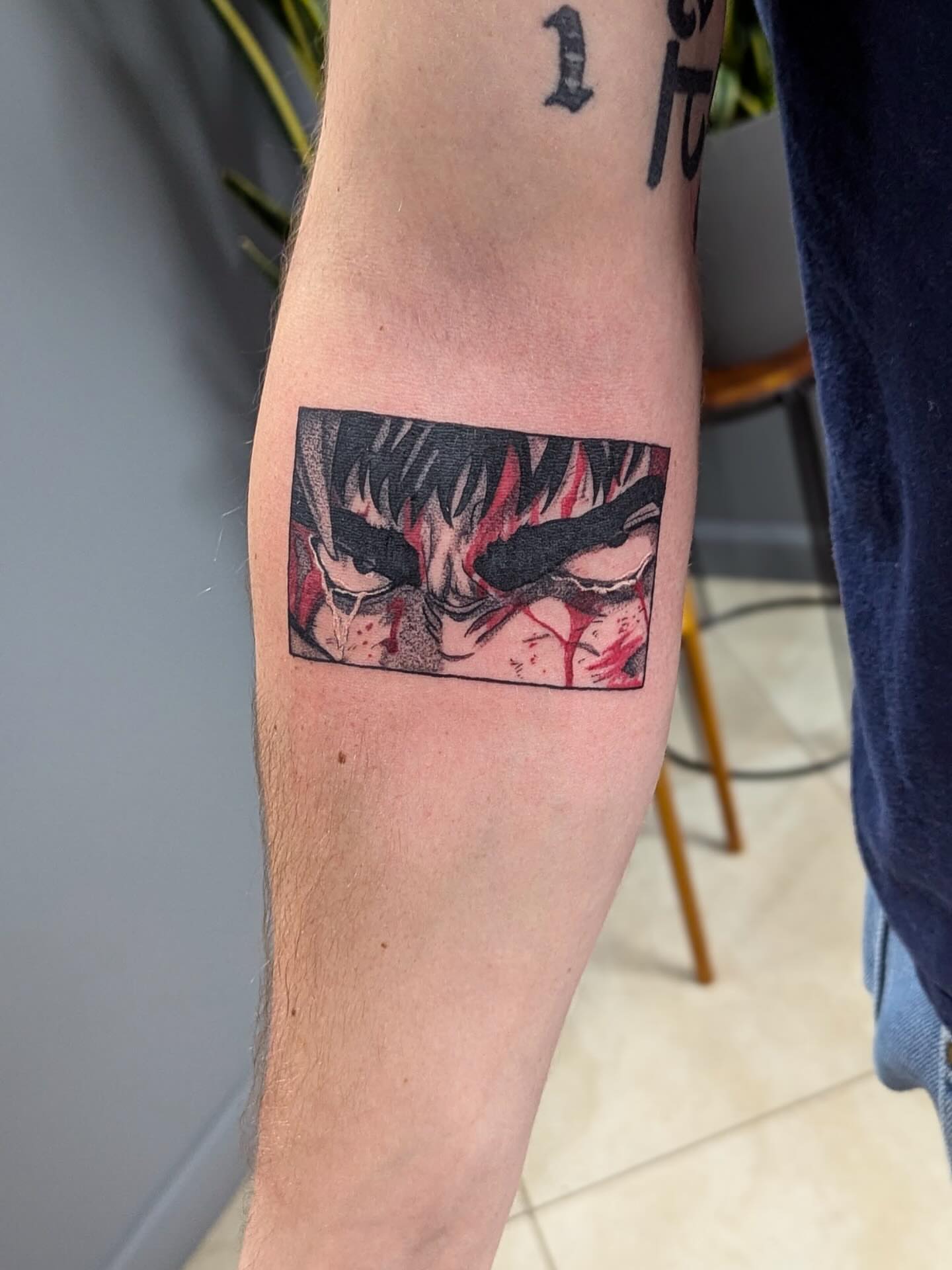 Tattoo by @tattoosbydustinb — dotwork, anime