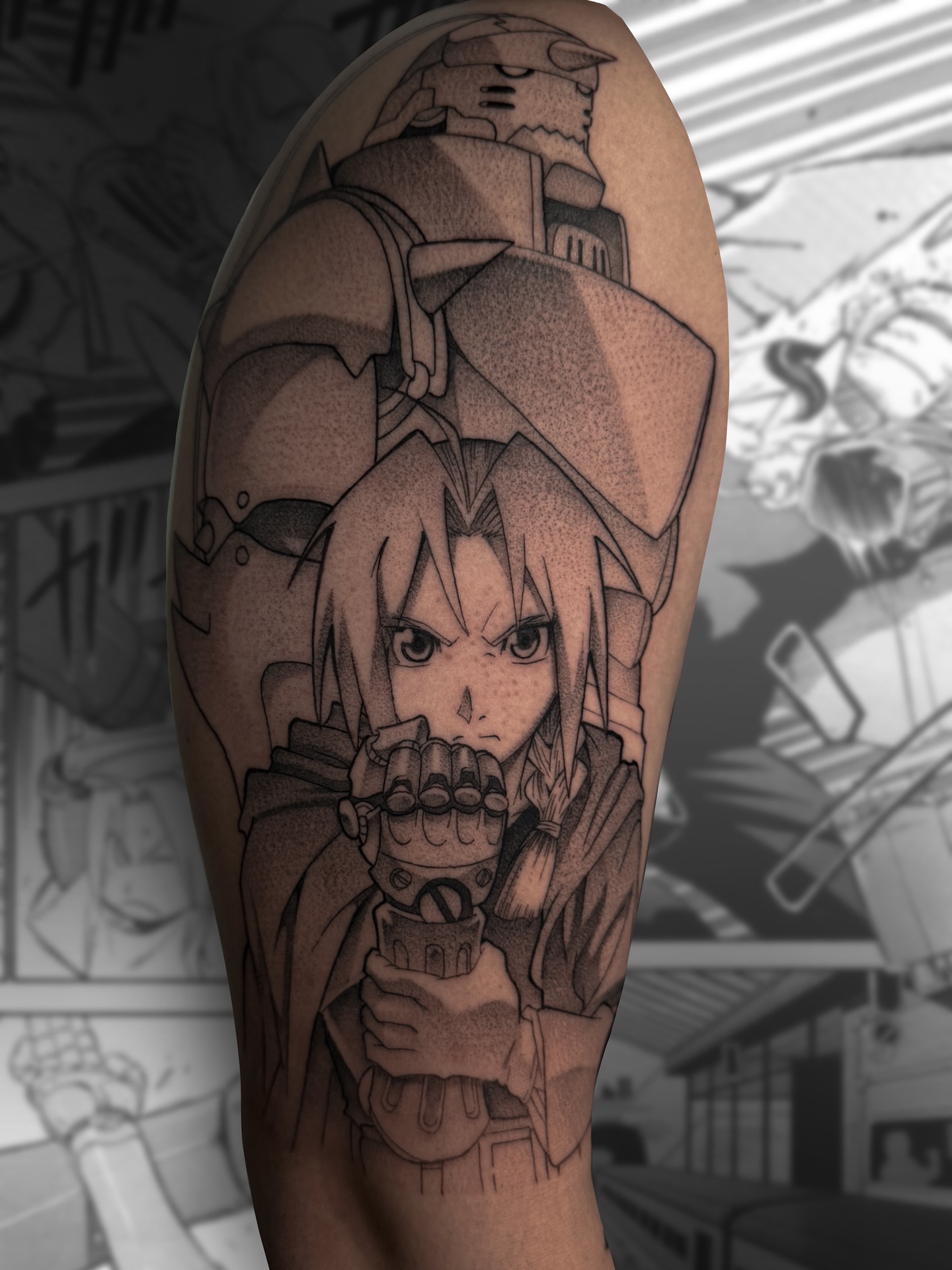 Anime character realism tattoo on the forearm by Yakir, Houston, Texas