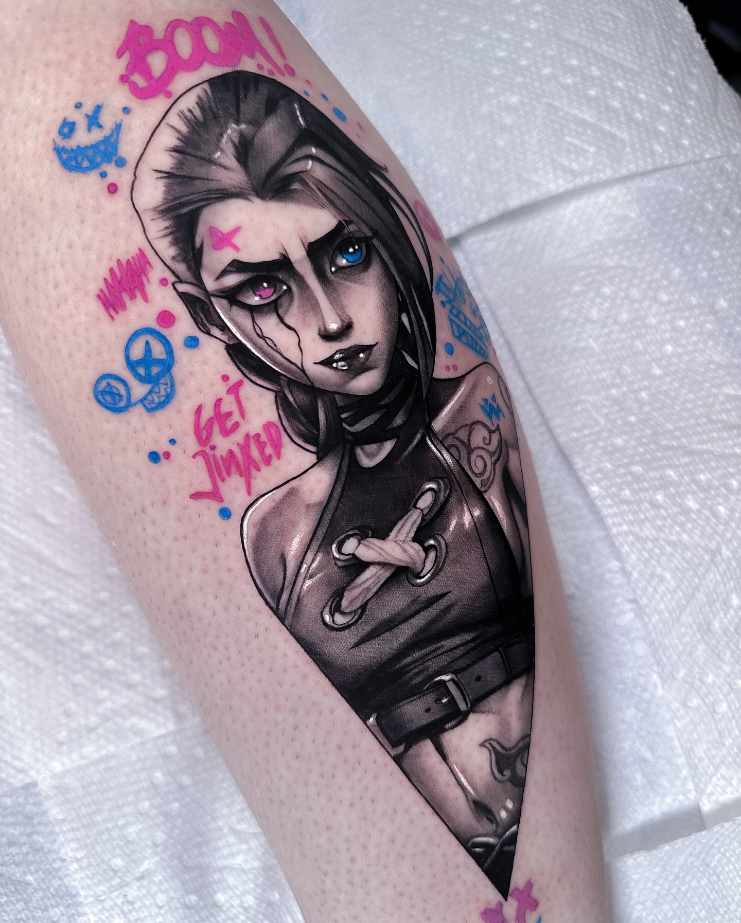Cyberpunk girl dark realism tattoo on the forearm by Tattoos in Federal Way, WA🖤