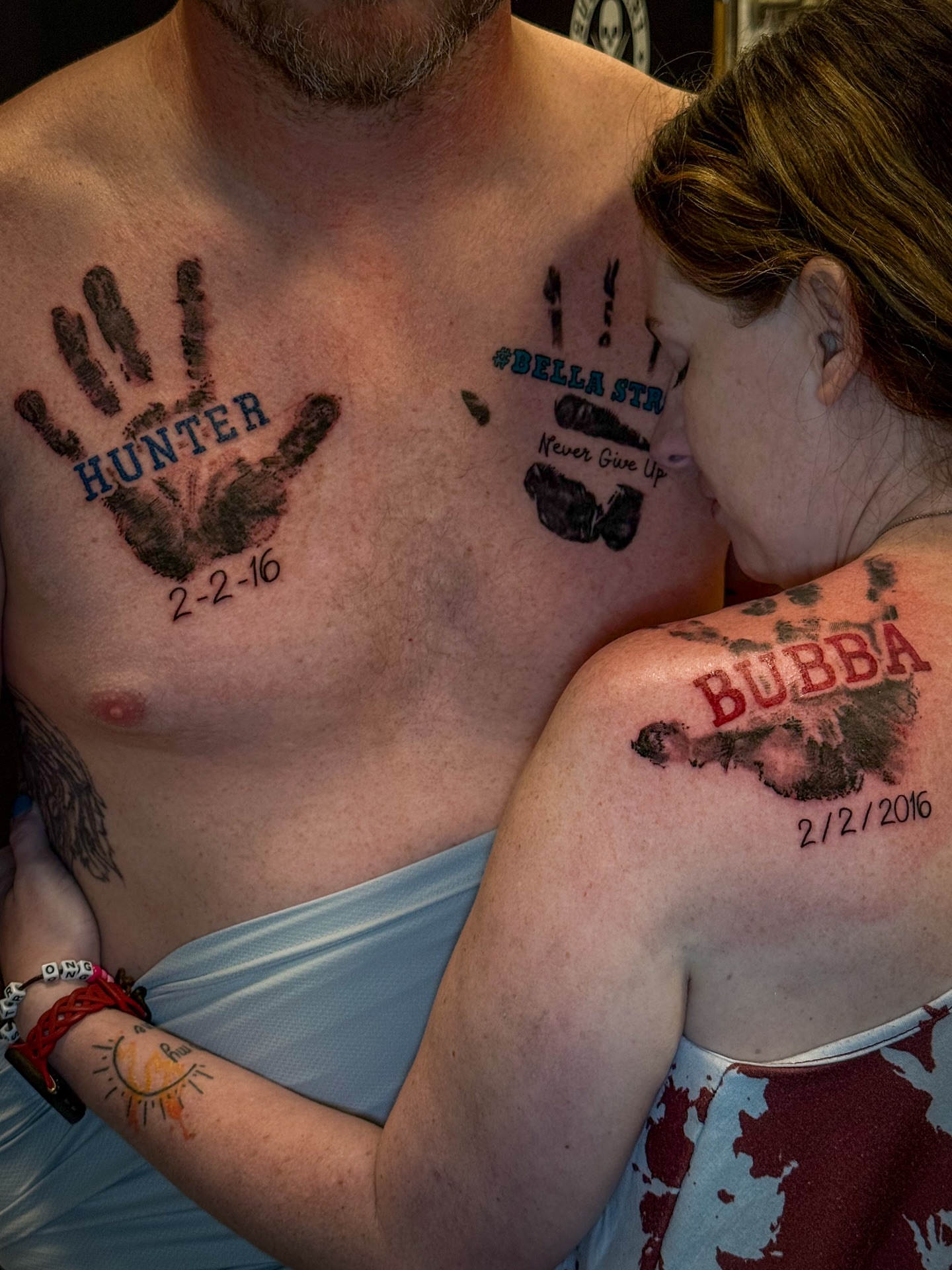 Handprint dotwork tattoo on the chest by Brandt Norcross