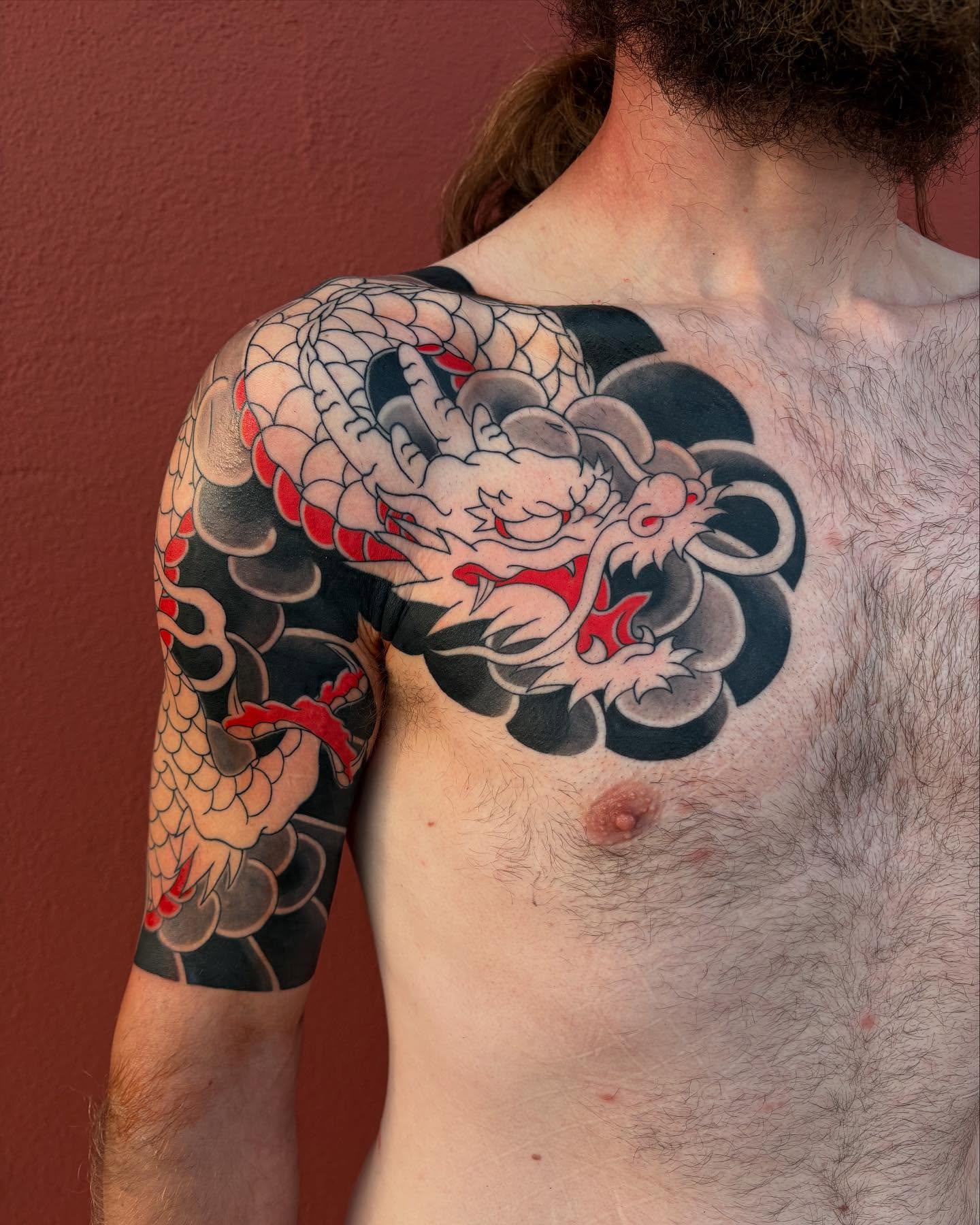 Dragon japanese irezumi tattoo on the shoulder by Zach Hendrickson