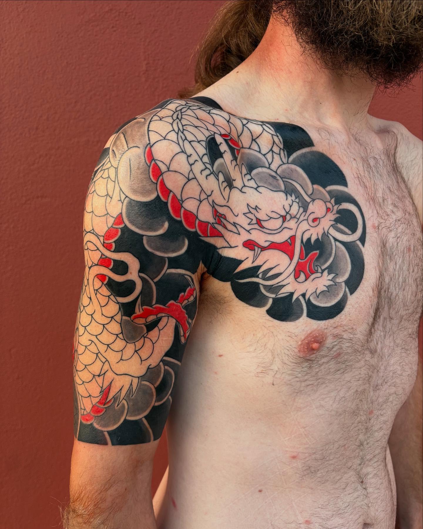 Dragon japanese irezumi tattoo on the shoulder by Zach Hendrickson