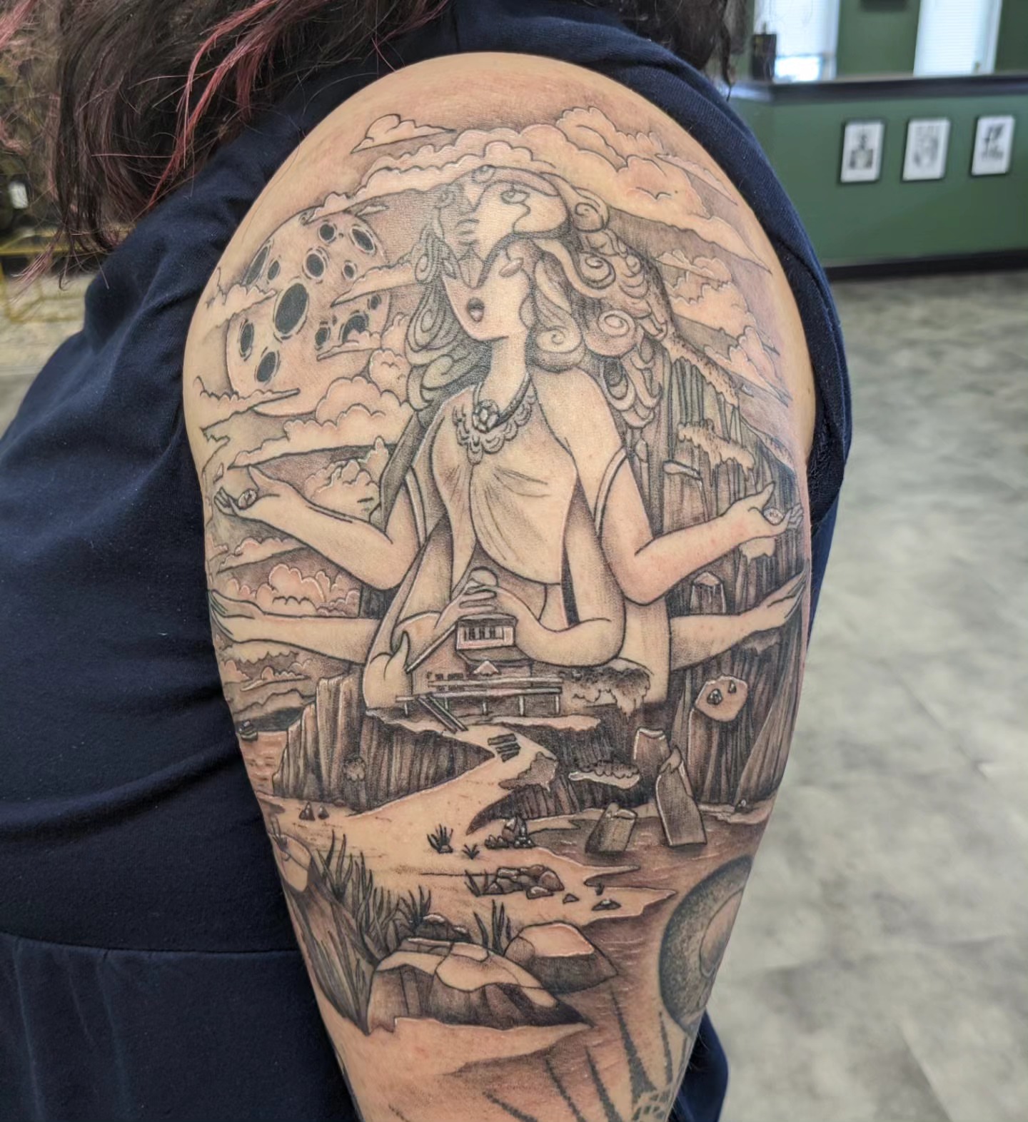 Mythical creature realism tattoo on the shoulder by Ed Gonzalez
