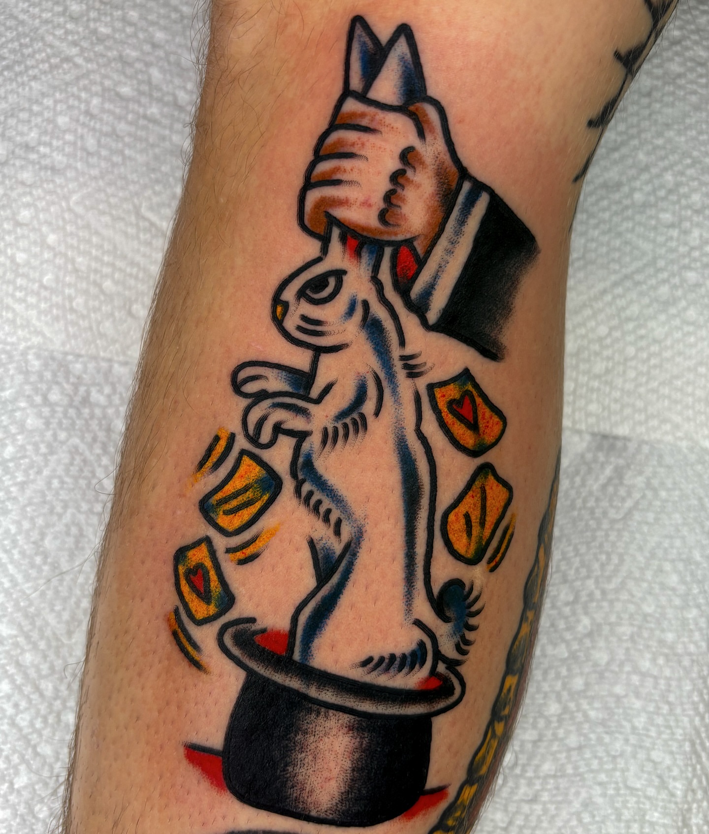 Rabbit American traditional tattoo on the forearm by ✨ Gabi ✨