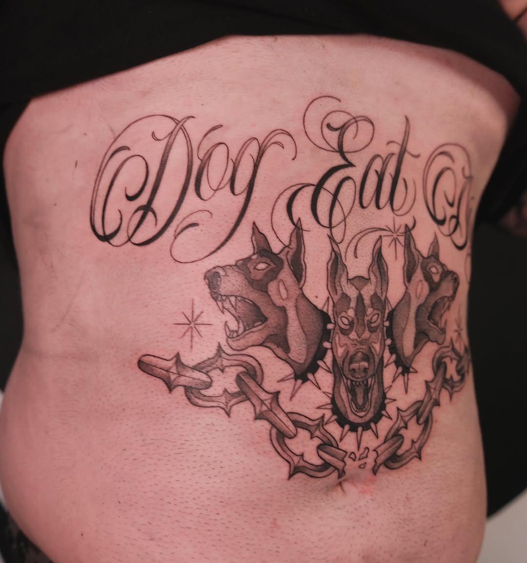 Tattoo by @velvet_corpse — lettering_script, chicano