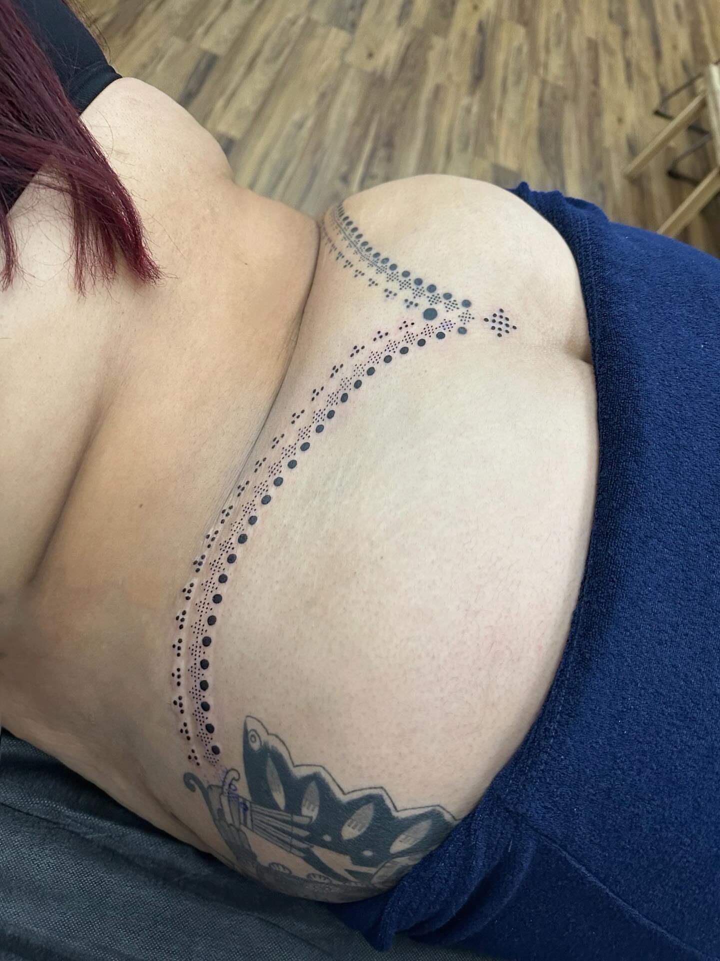 Dotwork pattern dotwork tattoo on the thigh by Kerusha (Bay Area Tattoo Artist)