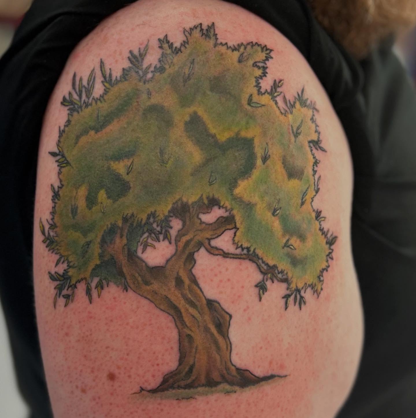 Tree realism tattoo on the shoulder by Abby Watts, Columbus, Ohio