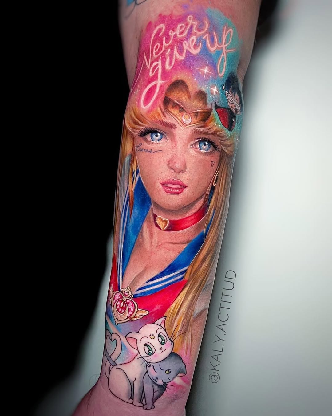 New school tattoo on the forearm by Kaly, Manhattan, NYC