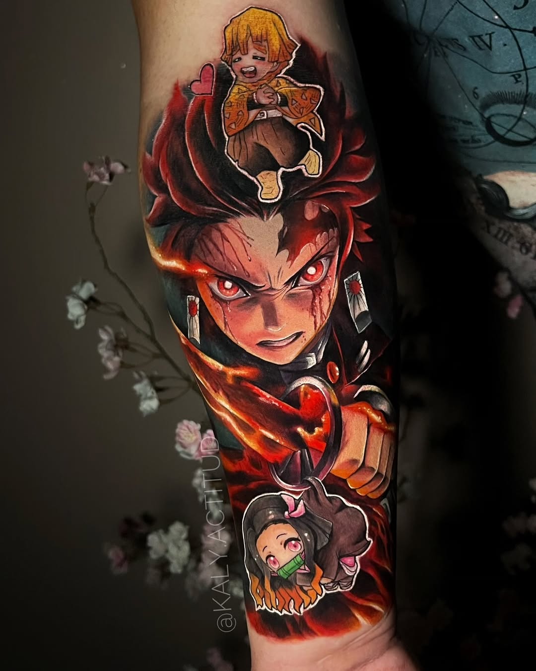 Demon Slayer characters anime tattoo on the forearm by Kaly, Manhattan, NYC