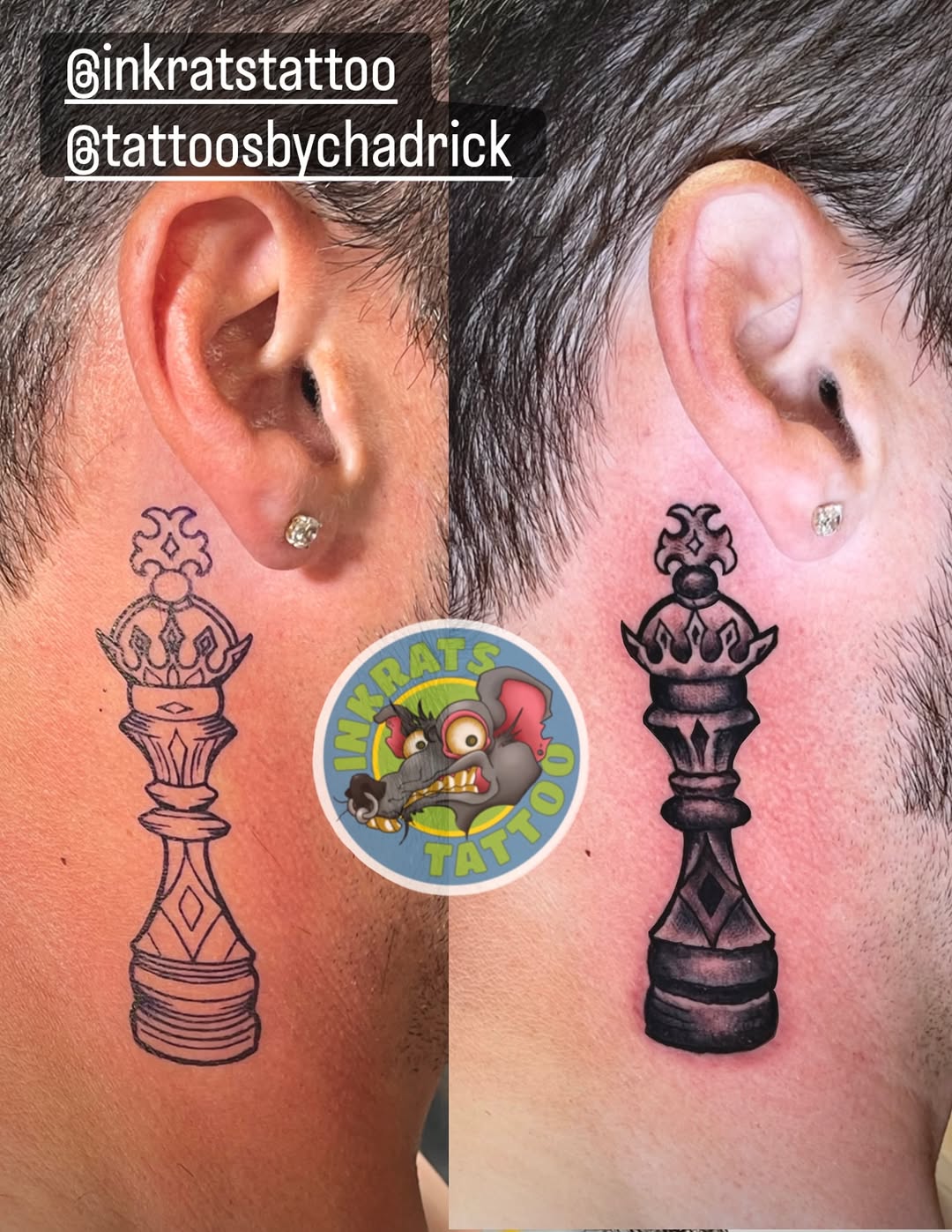 Chess king tattoo on the neck by Chadrick Gregory