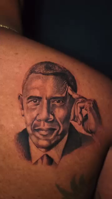 Portrait of Barack Obama realism tattoo by Anna Brittany