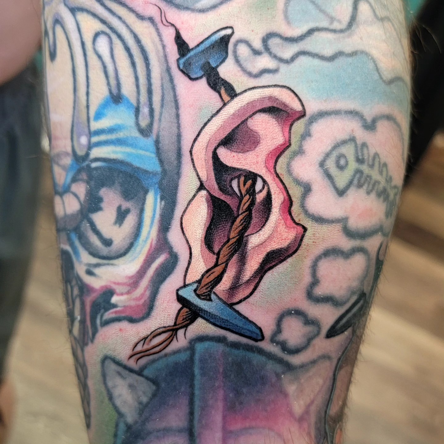 Ear with rope American traditional tattoo on the forearm by Anime and newschool tattoos in Harker