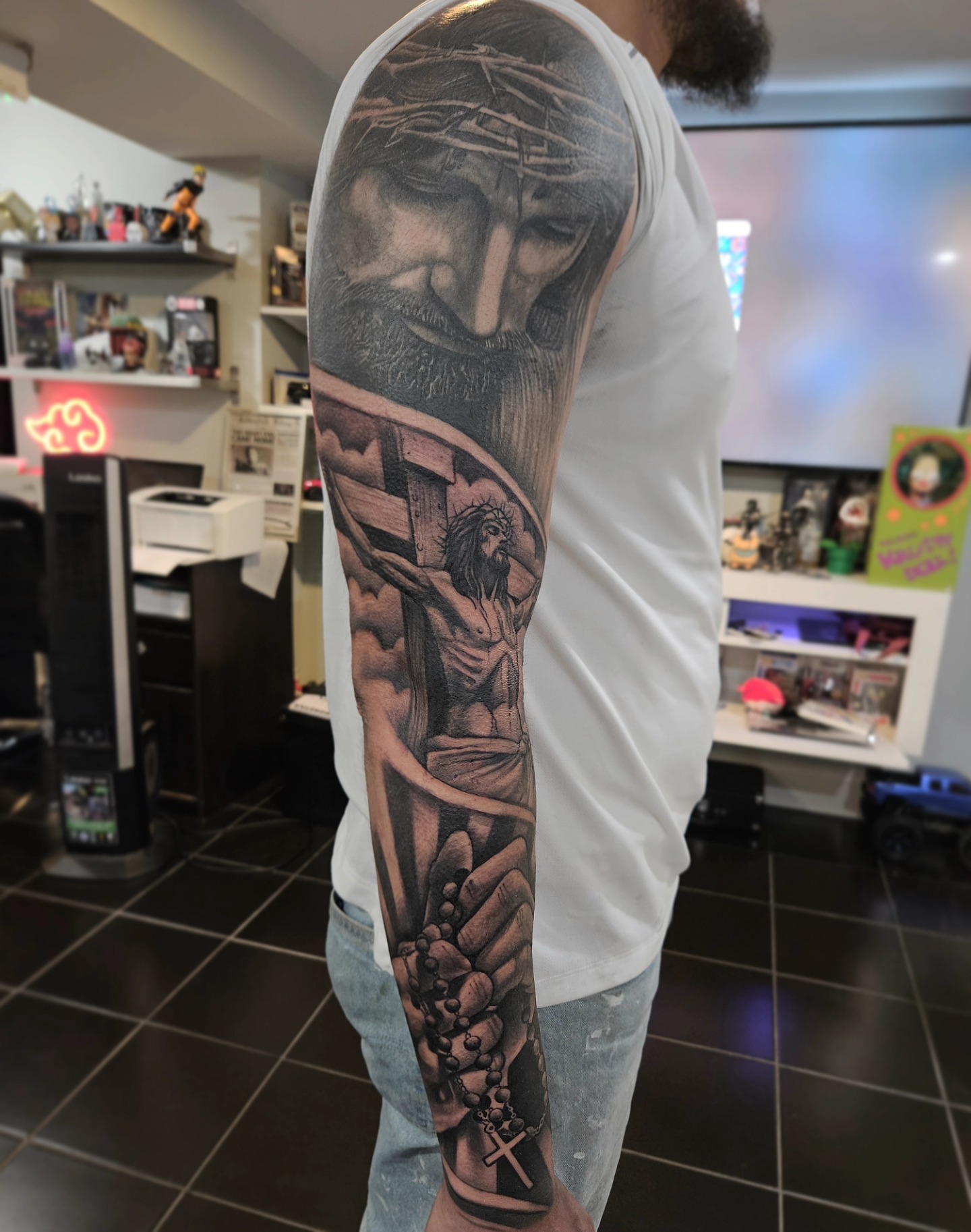Religious scene realism tattoo on the forearm by "El Jose" Tattoo
