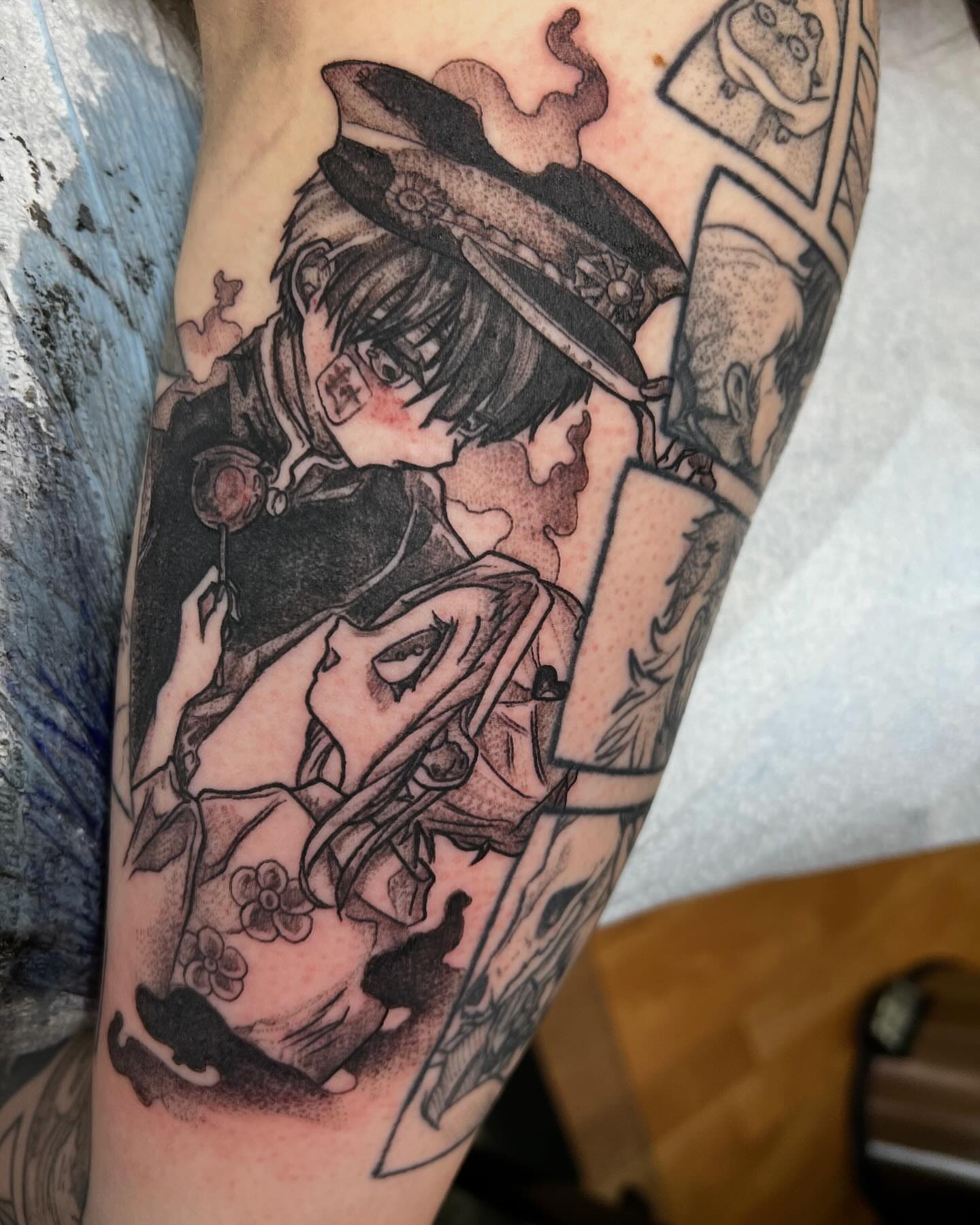Anime character anime tattoo on the forearm by Taya Lynn, Hudson, Wisconsin
