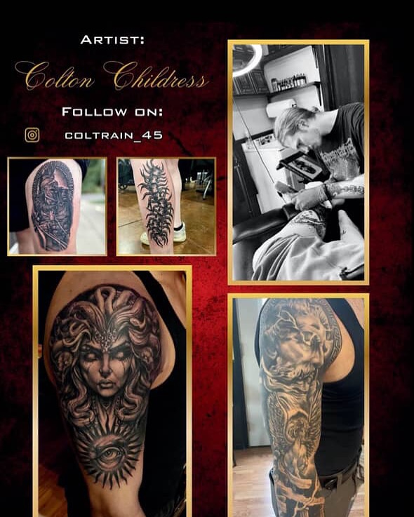 Medusa realism tattoo on the shoulder by Colt