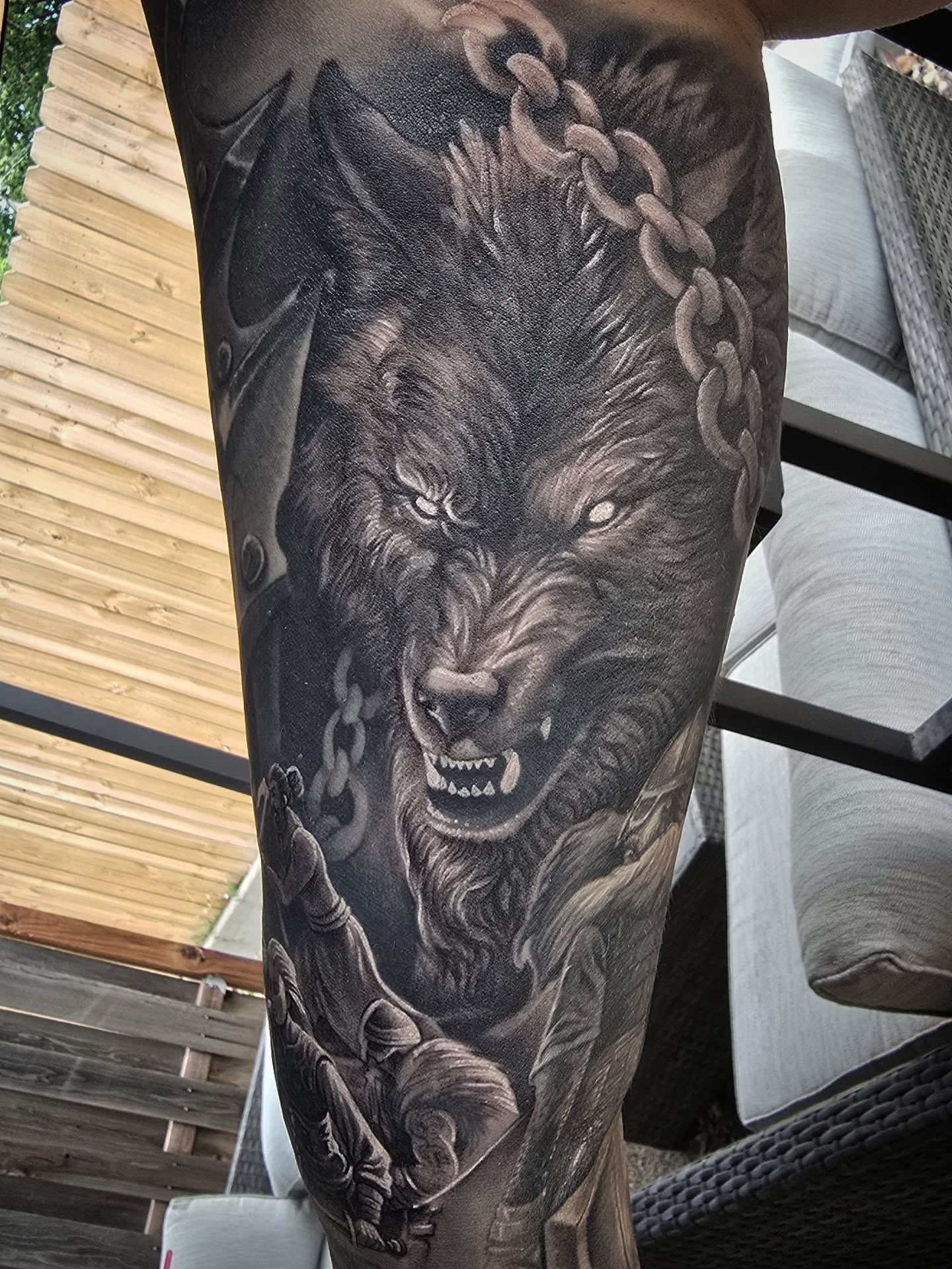 Wolf realism tattoo on the forearm by Alexander L. Wolff, Rapid City, South Dakota