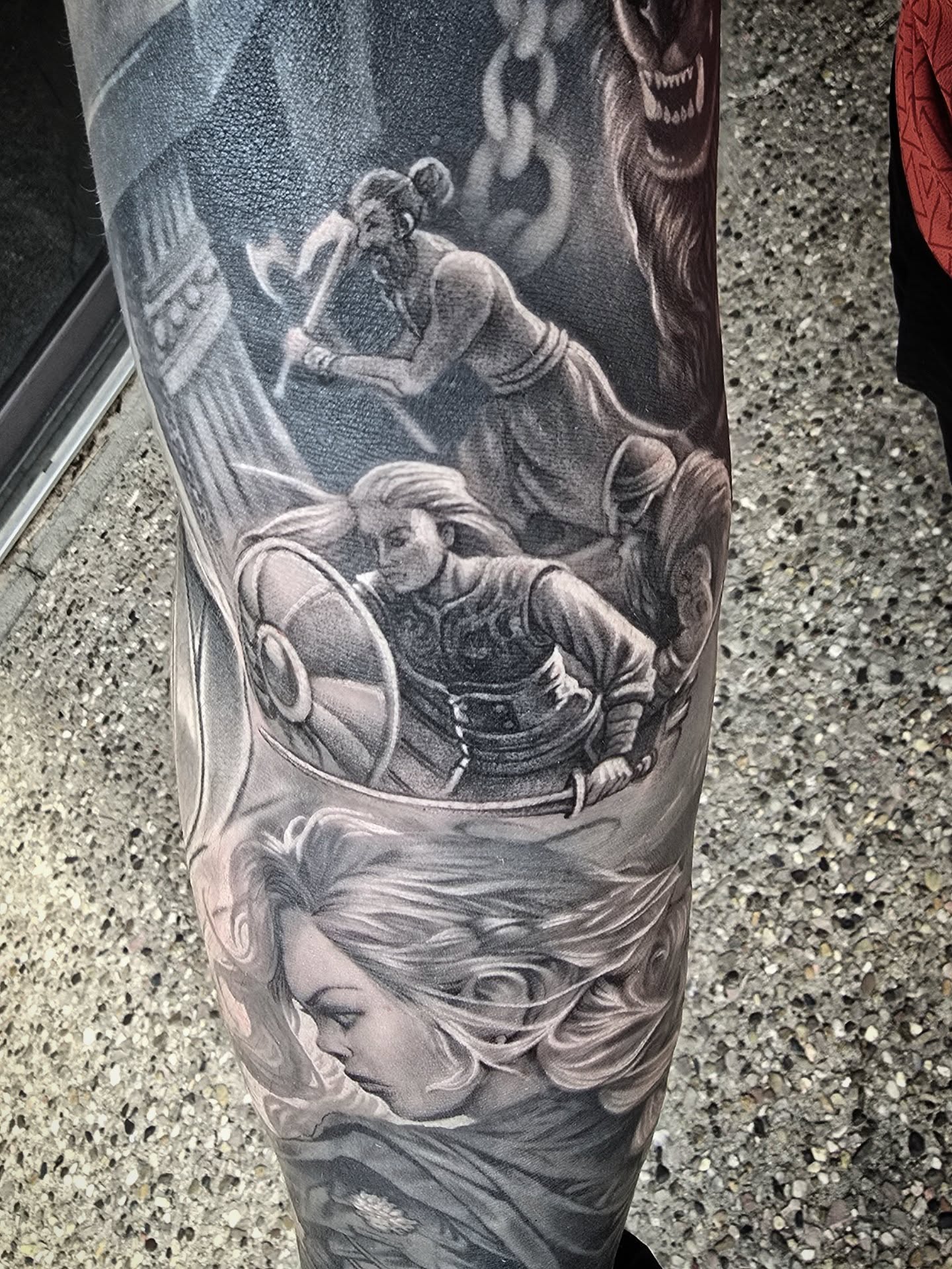 Viking warrior realism tattoo on the forearm by Alexander L. Wolff, Rapid City, South Dakota