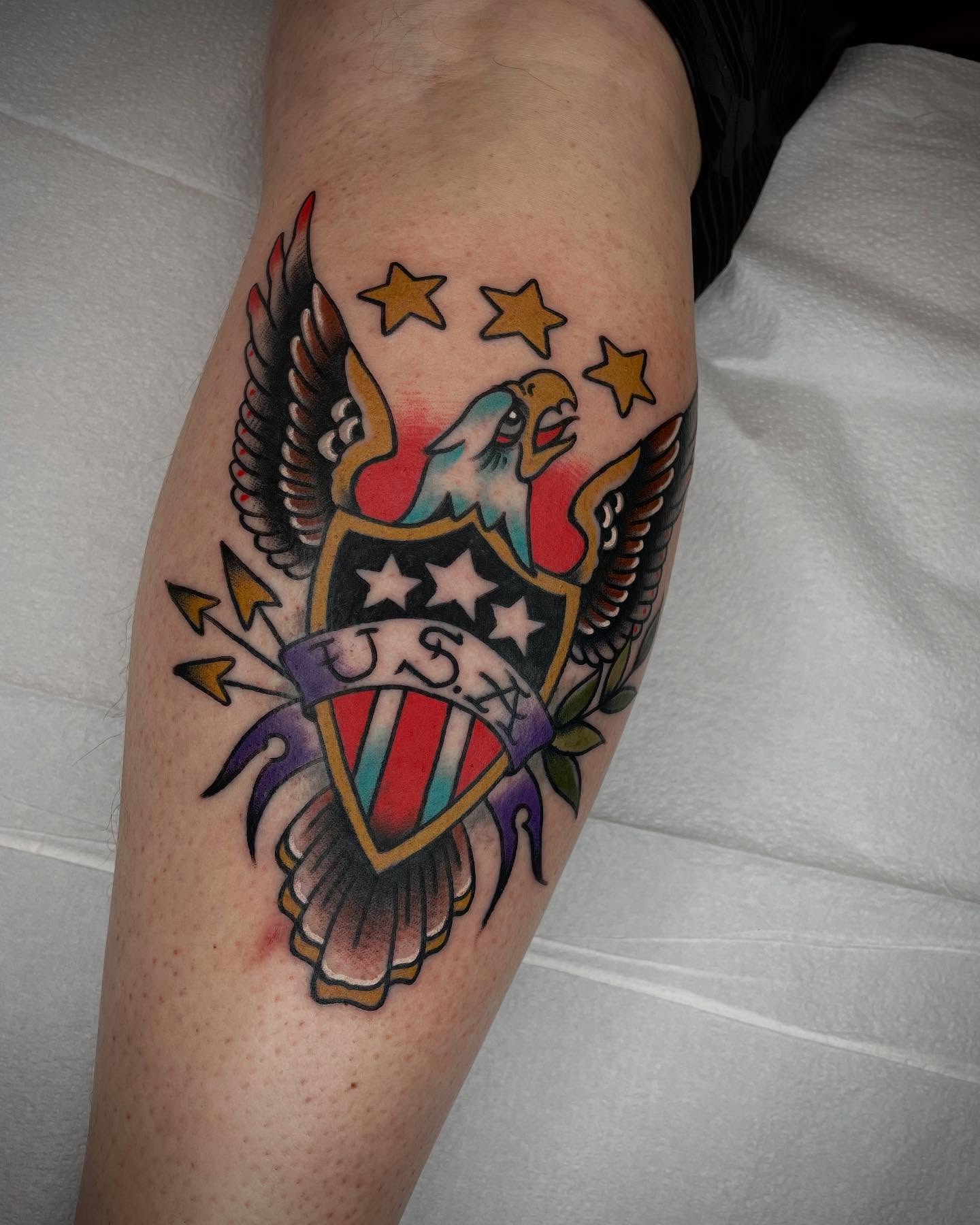 American eagle American traditional tattoo on the forearm by Dave Kruseman