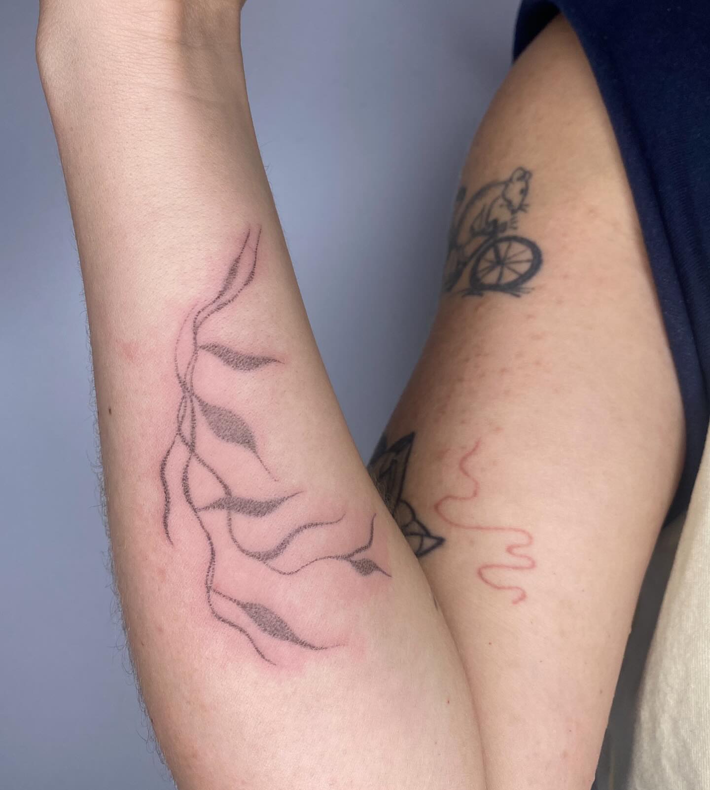 Abstract waves black and grey tattoo on the forearm by 🌀☁️kath☁️🥀