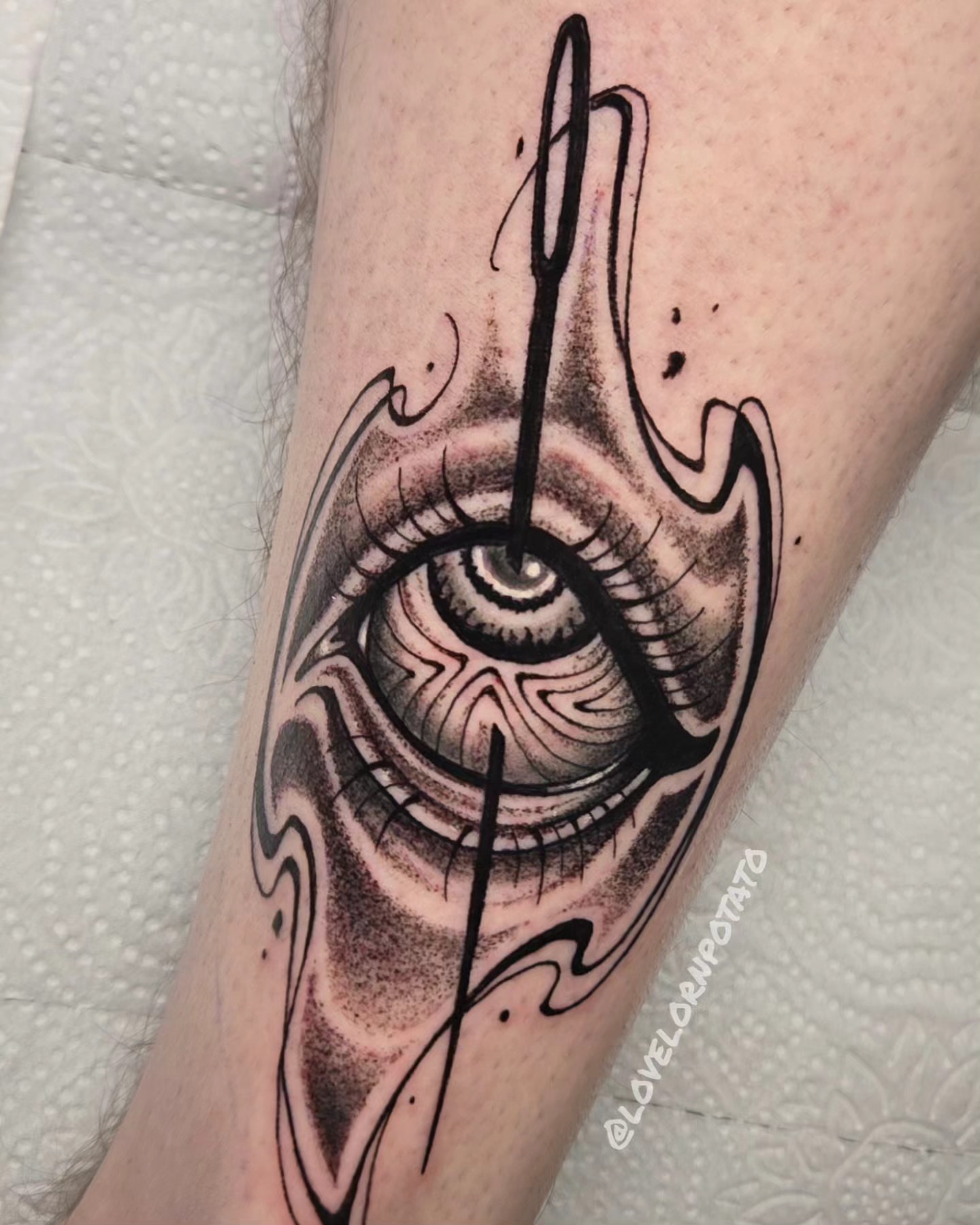 Tattoo by @lovelornpotato — dotwork, realism