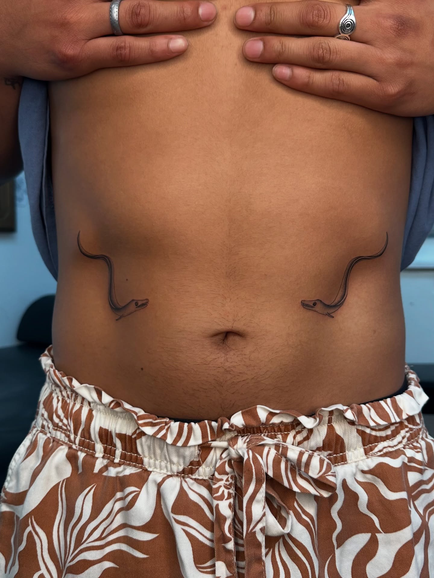 Snakes fine line tattoo on the torso by Piccolino, Cambridge, Massachusetts