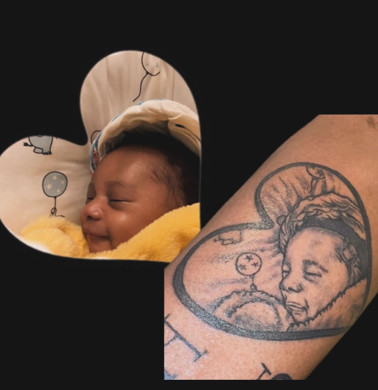 Baby sleeping black and grey tattoo on the shoulder by Jihaad staley π¦, Charlotte, North Carolina