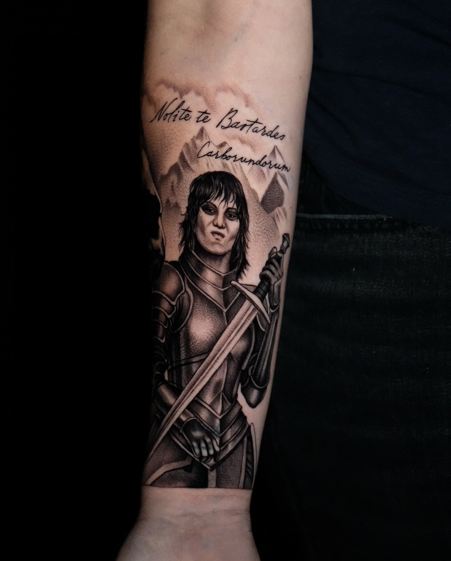 Female warrior realism tattoo on the forearm by Jesse Reip, Lakewood, Ohio