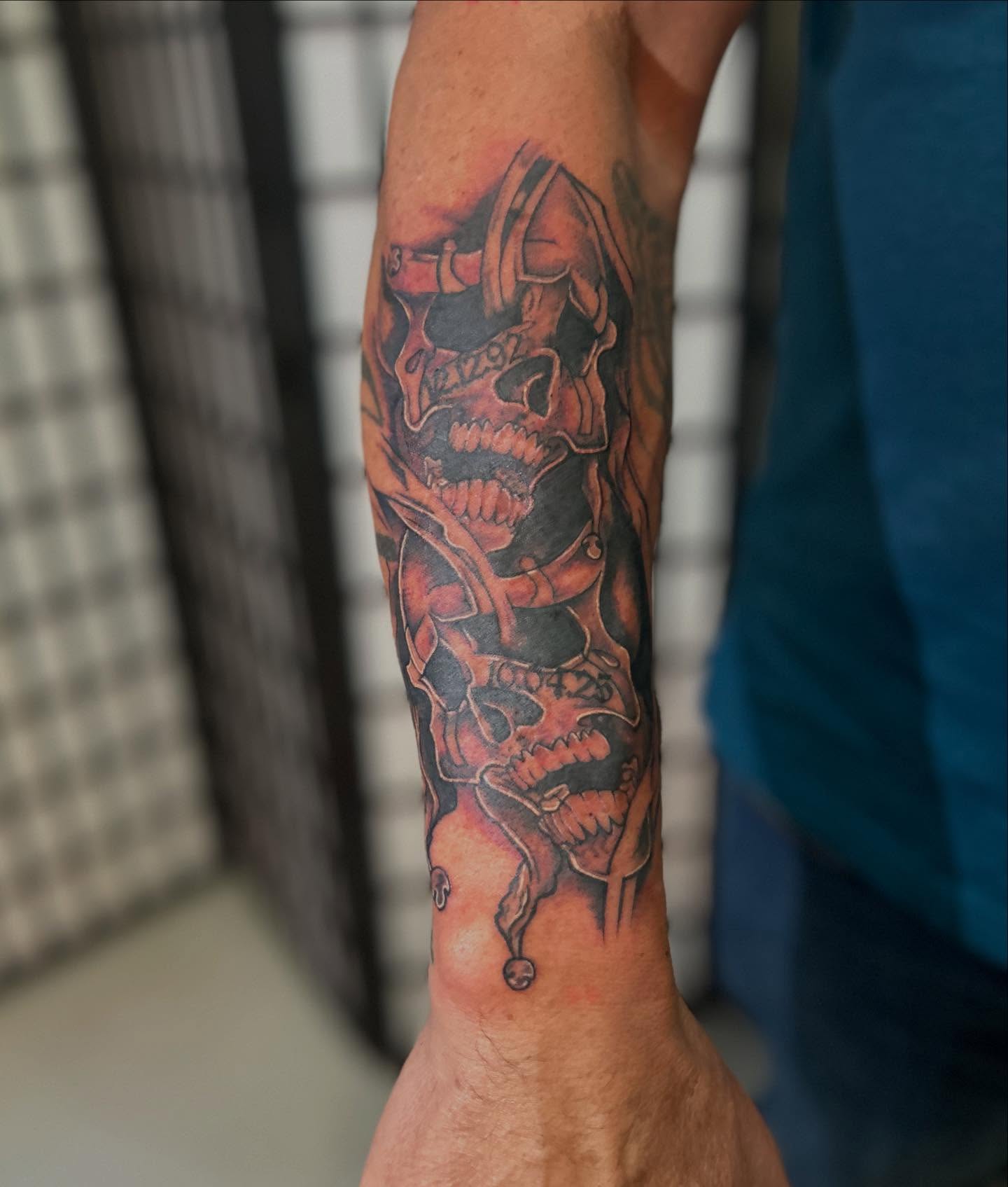 Skulls and gears dark realism tattoo on the forearm by ɢɢ sᴛʏʟᴇs