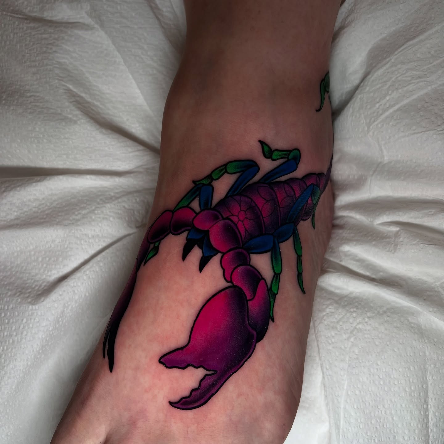 Scorpion new school tattoo on the forearm by Jess Watts