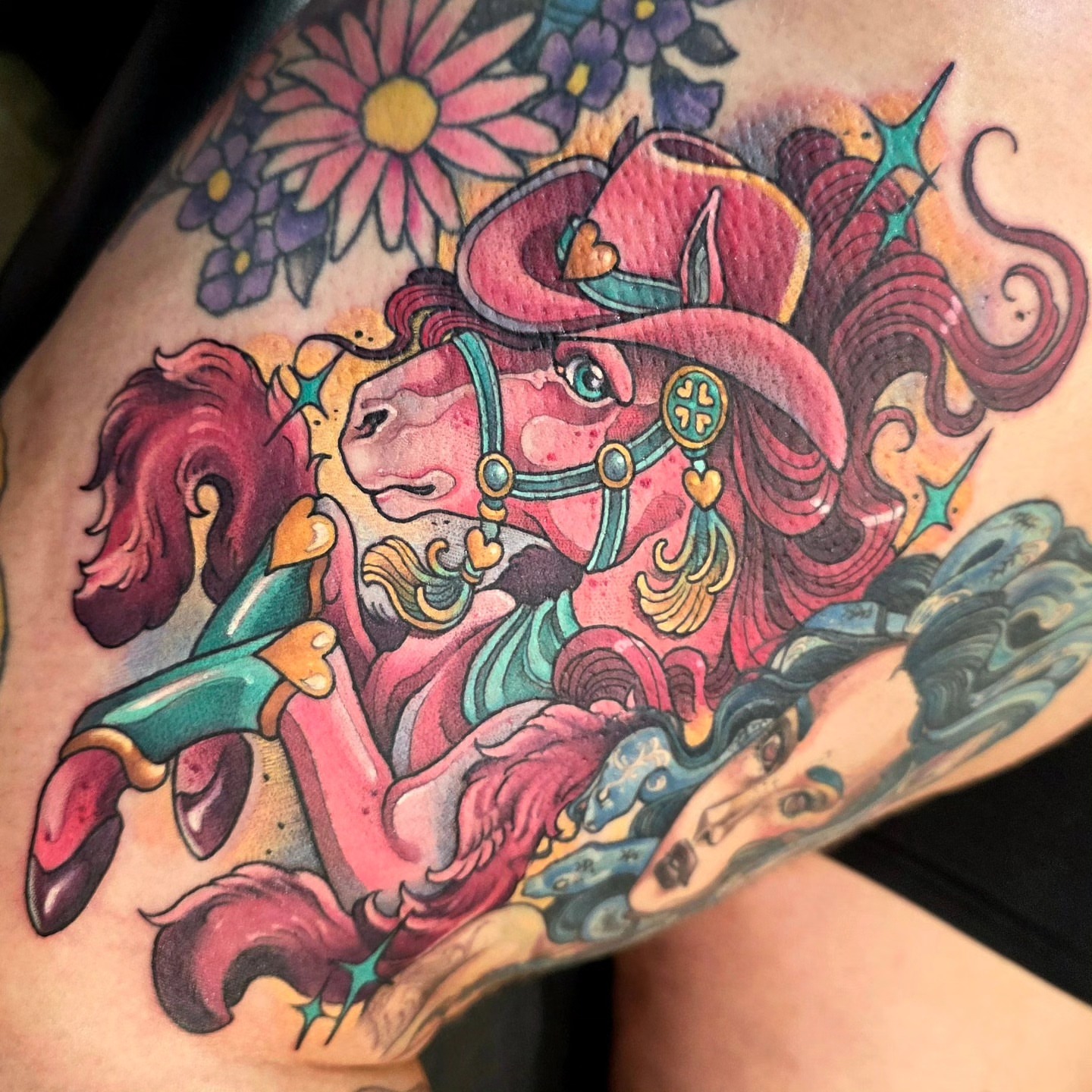 Pirate horse new school tattoo on the shoulder by Jessica Canvas