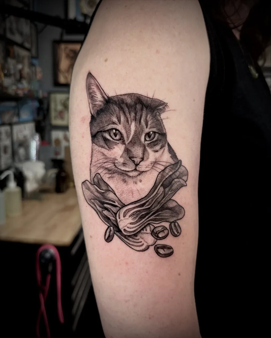 Cat realism tattoo on the forearm by Lauren Vandevier