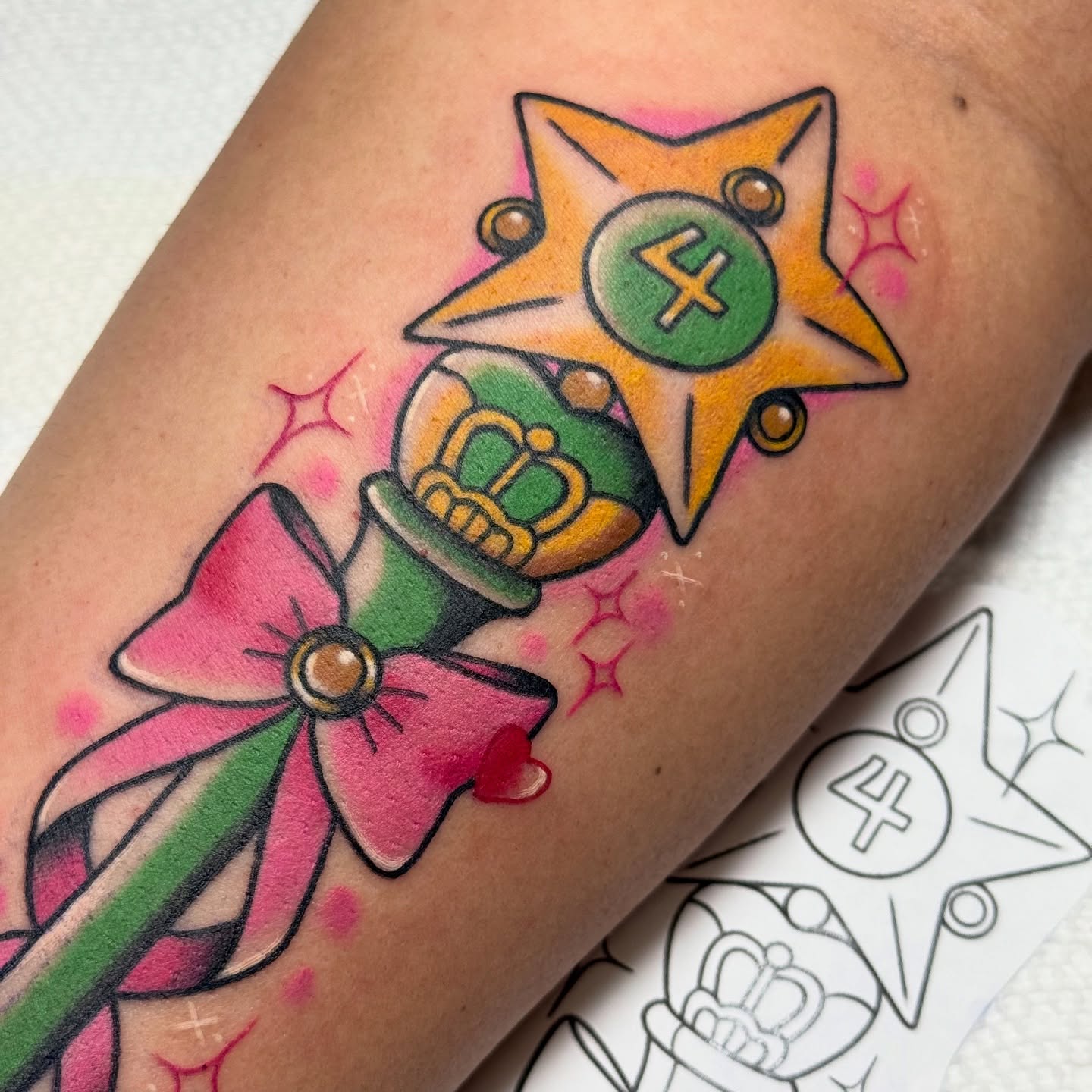 Star and crown American traditional tattoo on the forearm by vic