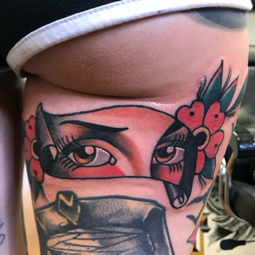 Woman's face American traditional tattoo on the forearm by 💀good To the Grave💀