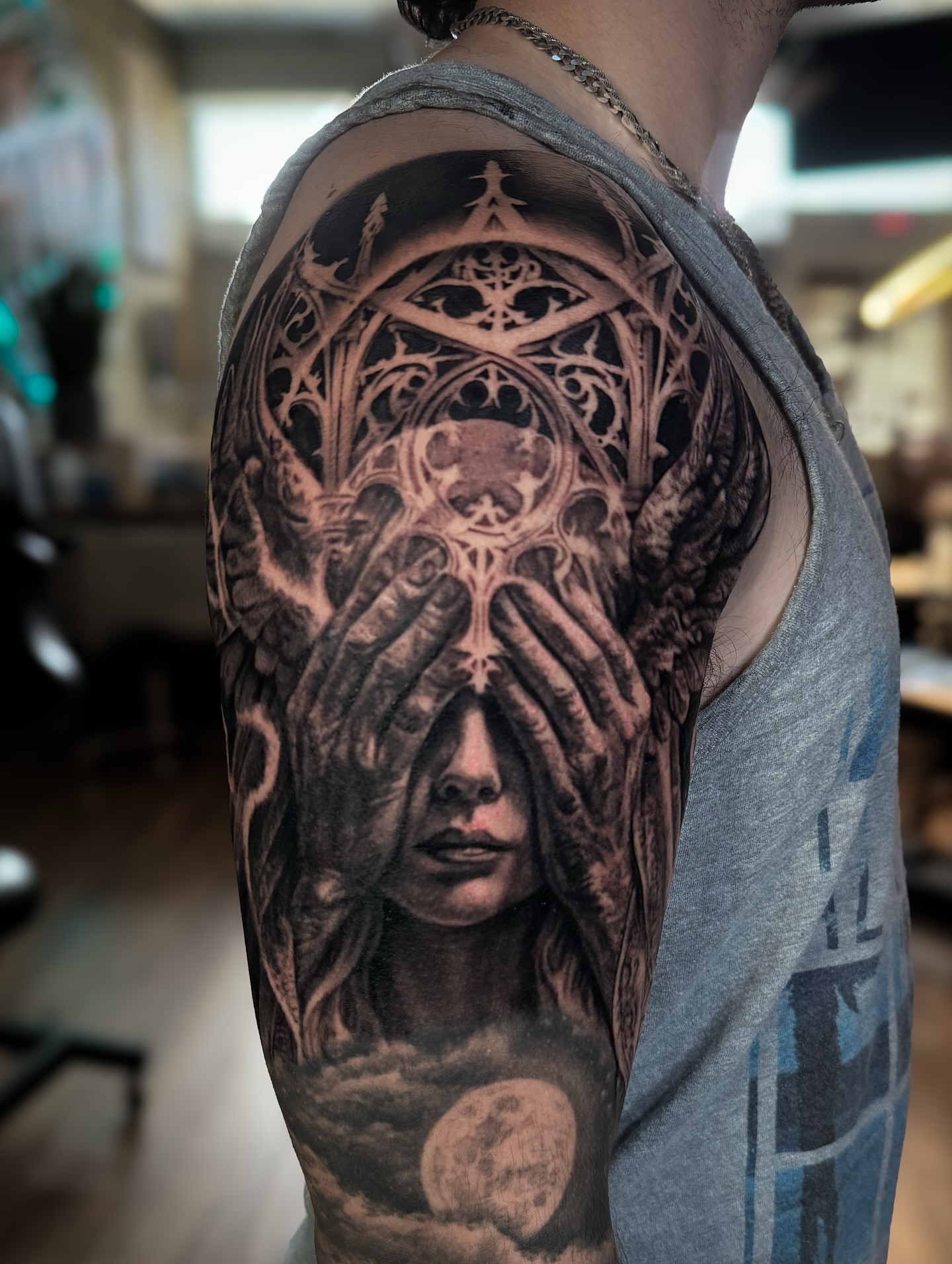 Tattoo by @aaronthomastattoos — black_and_grey, realism