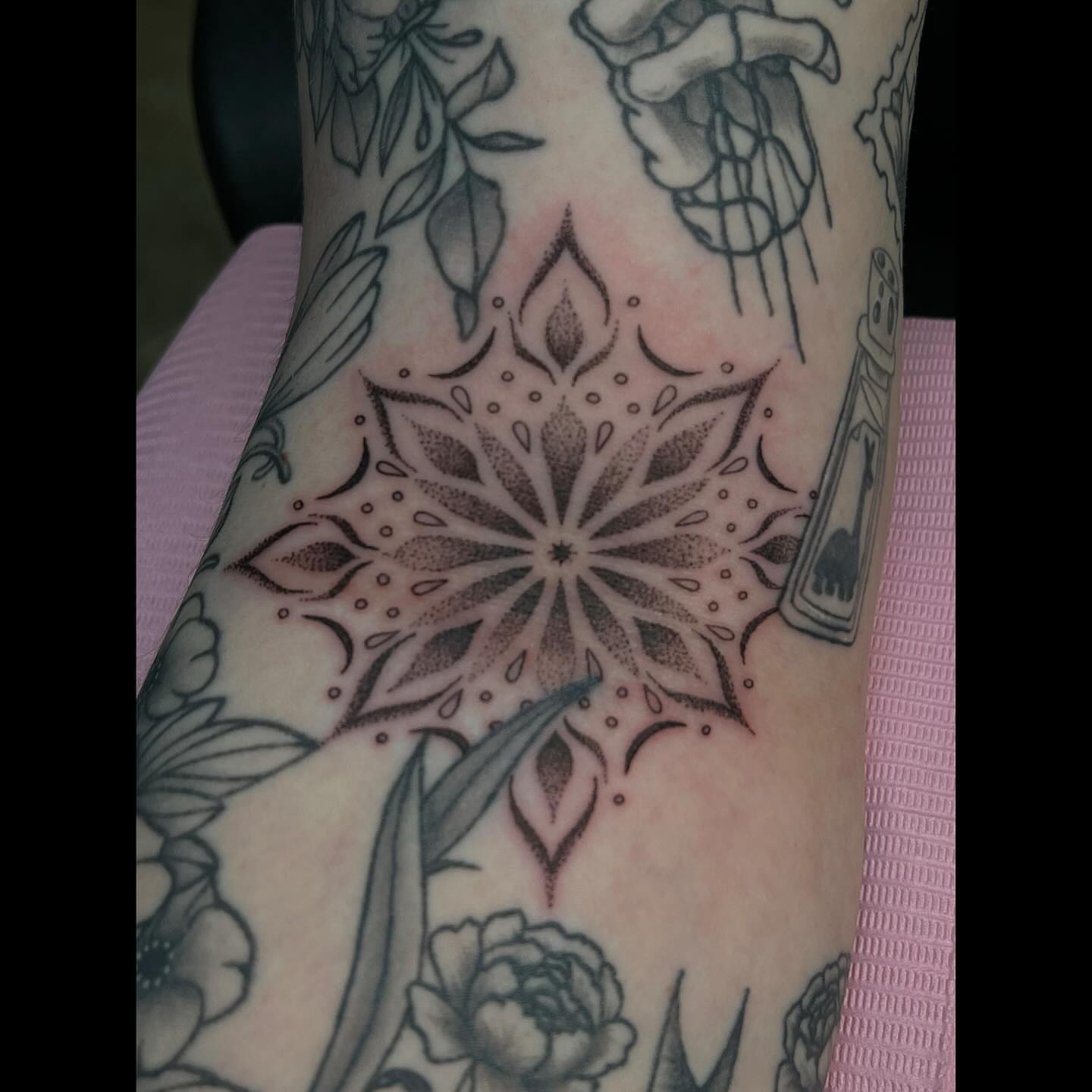 Tattoo by @artbydollface — dotwork, geometric