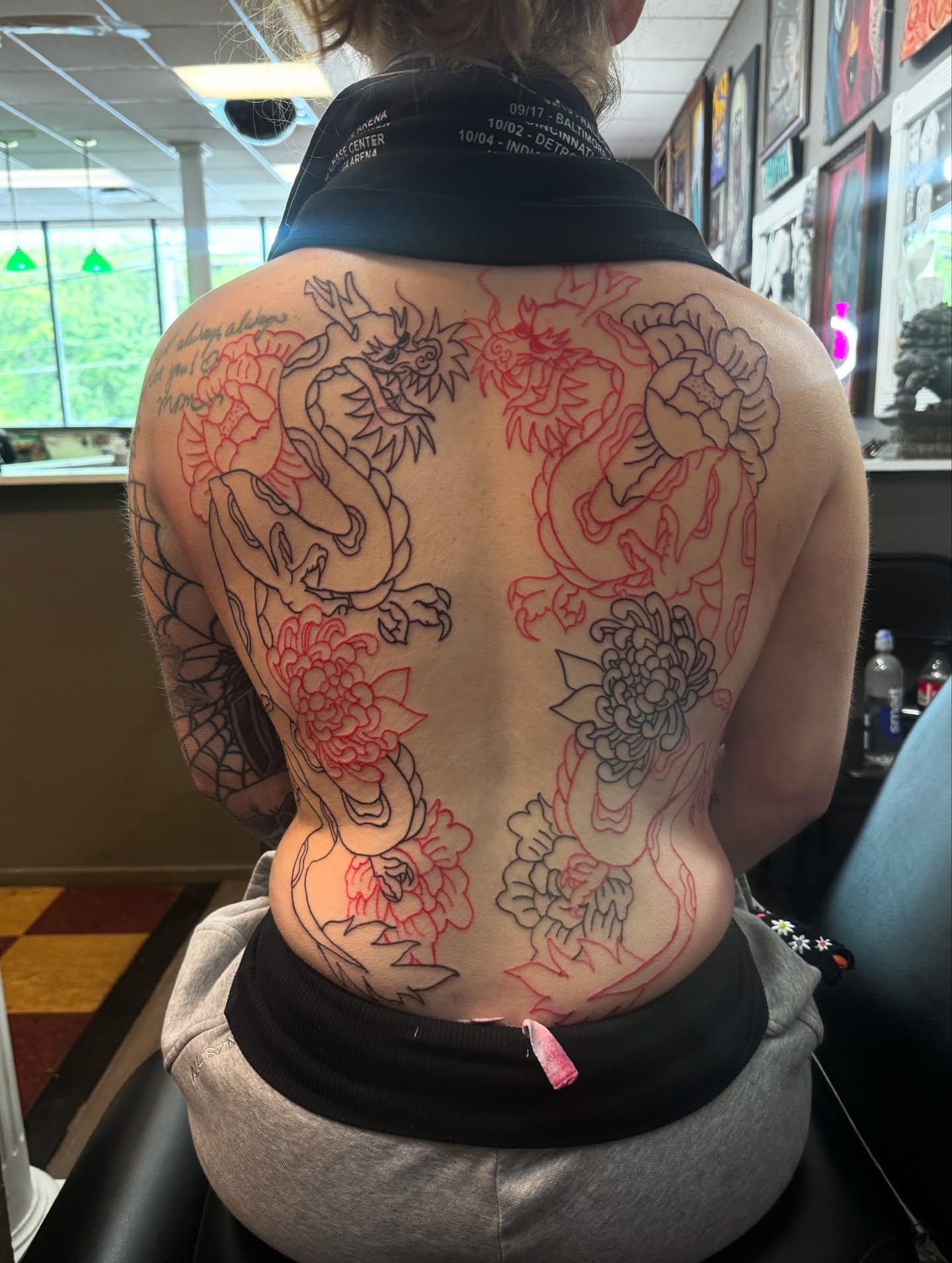 Dragons and flowers japanese irezumi tattoo on the back by Lexy