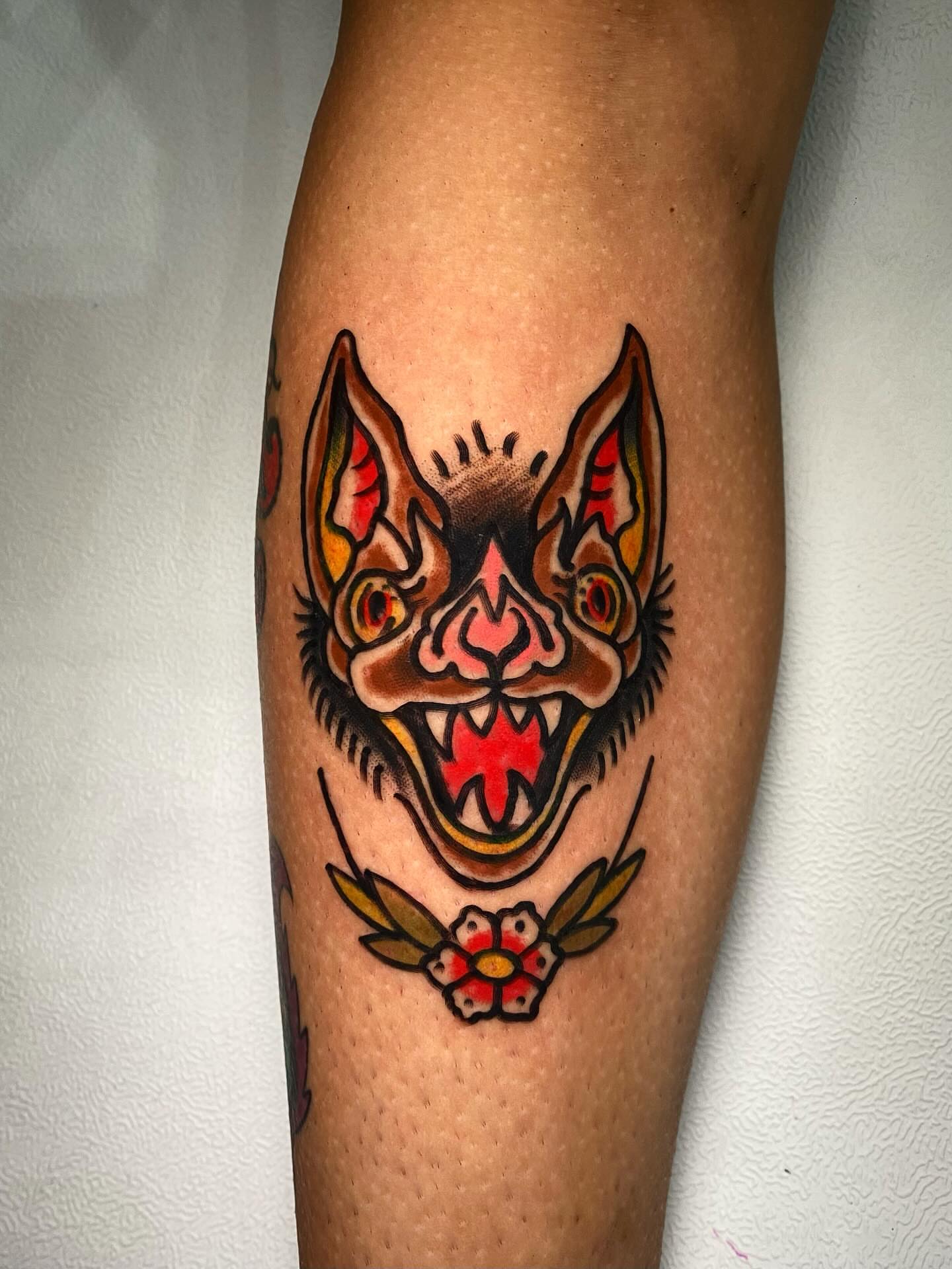 Bat American traditional tattoo on the forearm by ✶ 𝑺𝑰𝑳𝑽𝑨𝑵𝑨